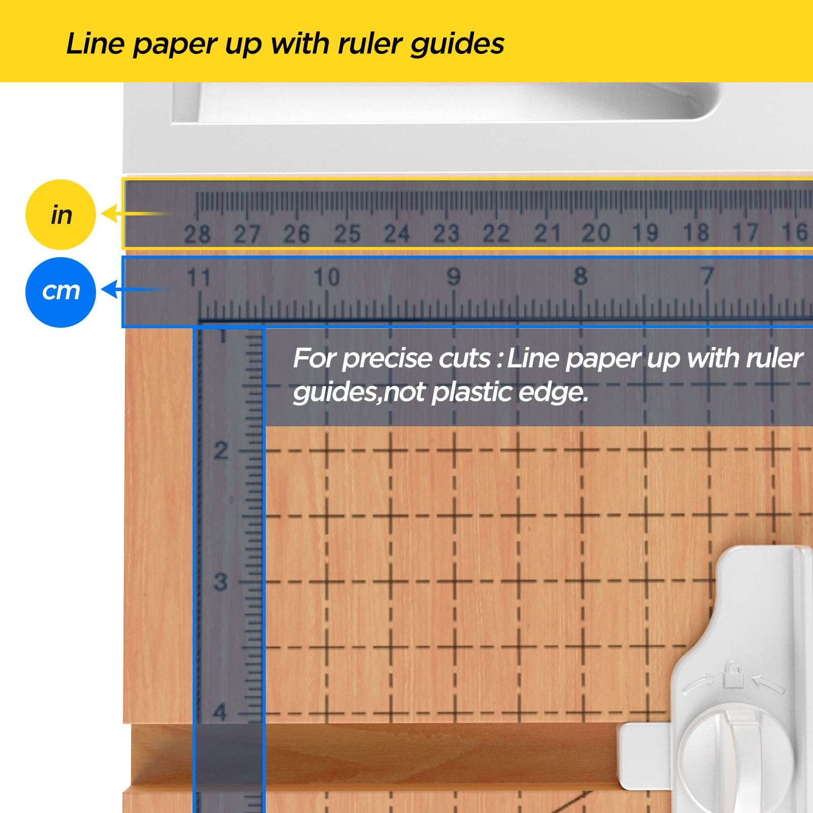 12 Inch Wood Guillotine Paper Cutter, Heavy Duty Wood Base Paper Trimmer with 32 Sheets Paper Cutting Board for Classroom, Crafting, Cardstock, Art Projects (White) 6