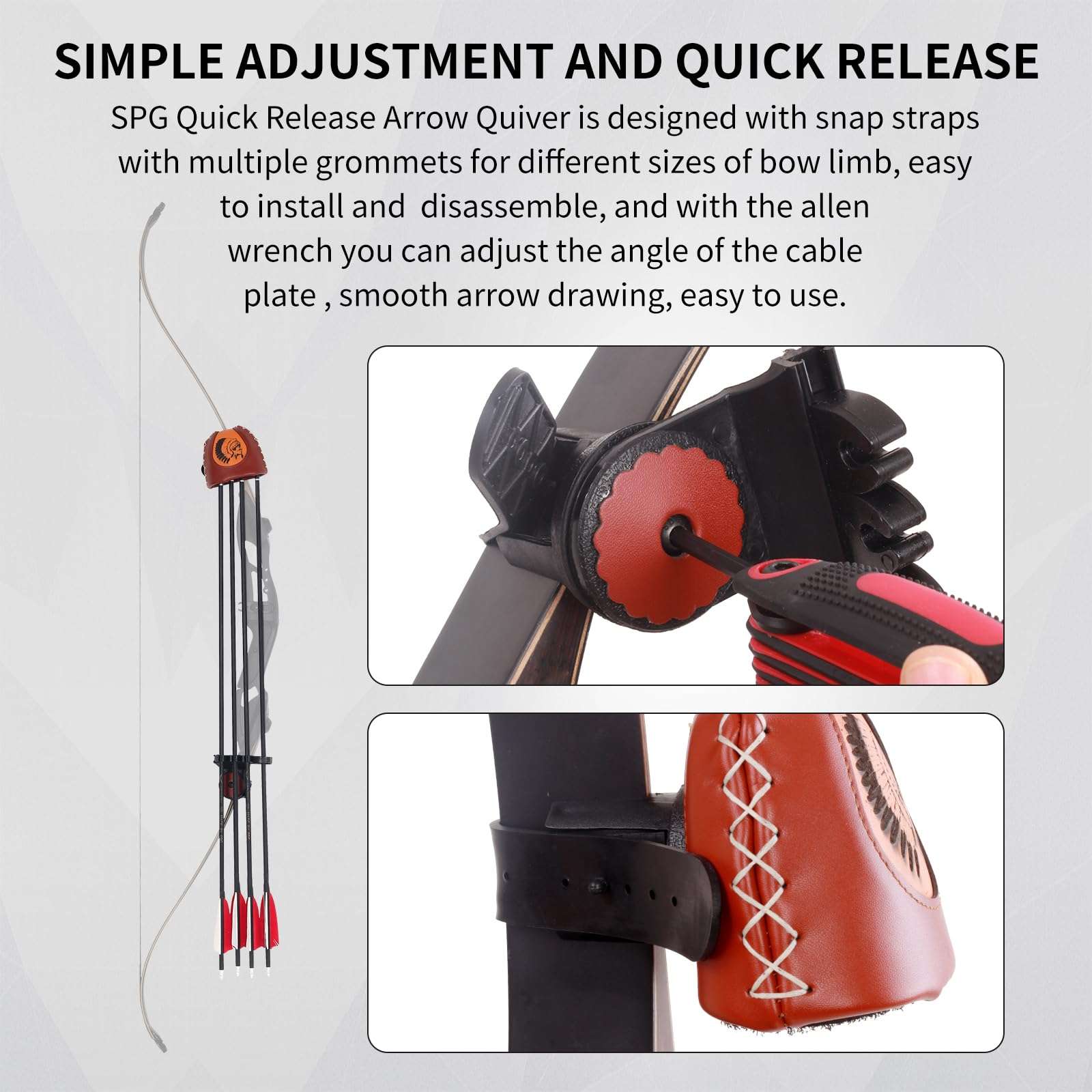 SPG Adjustable Archery Arrow Quiver - Leather Quiver Arrow Holder with Quick Shoot System Longbow Recurve Bow Quiver 4/6 Arrows Hanged Arrow Case for Hunting Shooting Practice(6 Arrows) 4