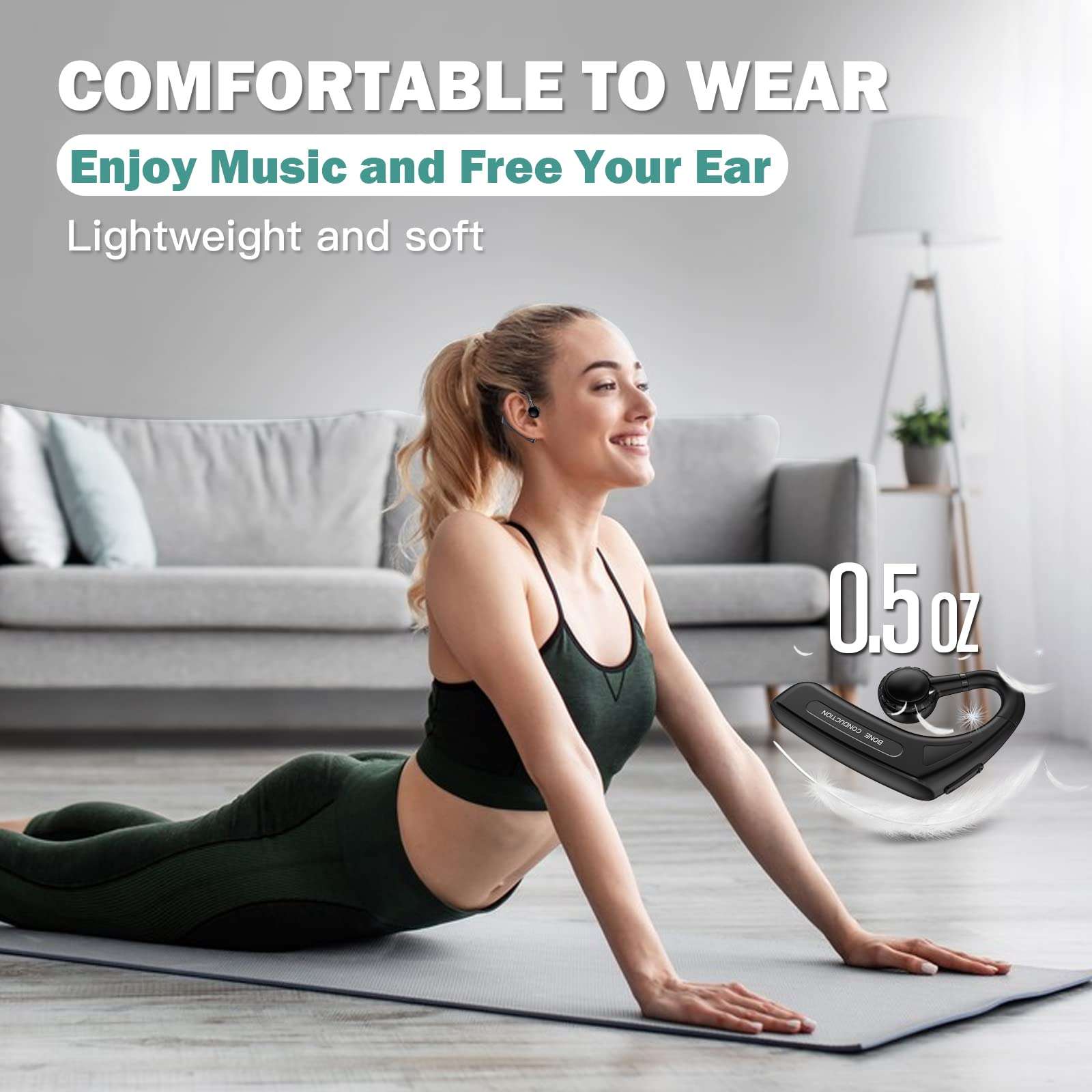 Open Ear Headphones Wireless Bluetooth Single Bone Conduction Wireless Earbuds with Earhooks Bone Conduction Headphones Bluetooth Head Set Earphones IPX5 Waterproof Long Battery Life Earpiece Black 3