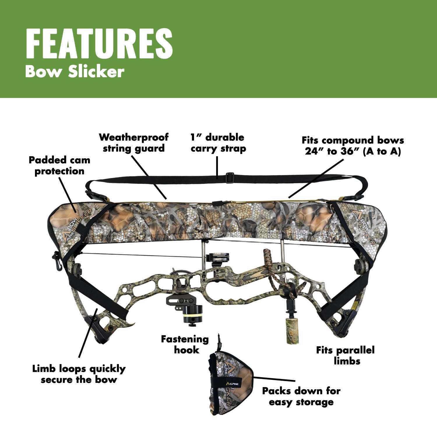 Slicker Weatherproof Bow Sling for Archery, Soft and Compact Bow Case for Hunting Gear Accessories, Cam and String Protector - Dark Earth Tan (G54) 2