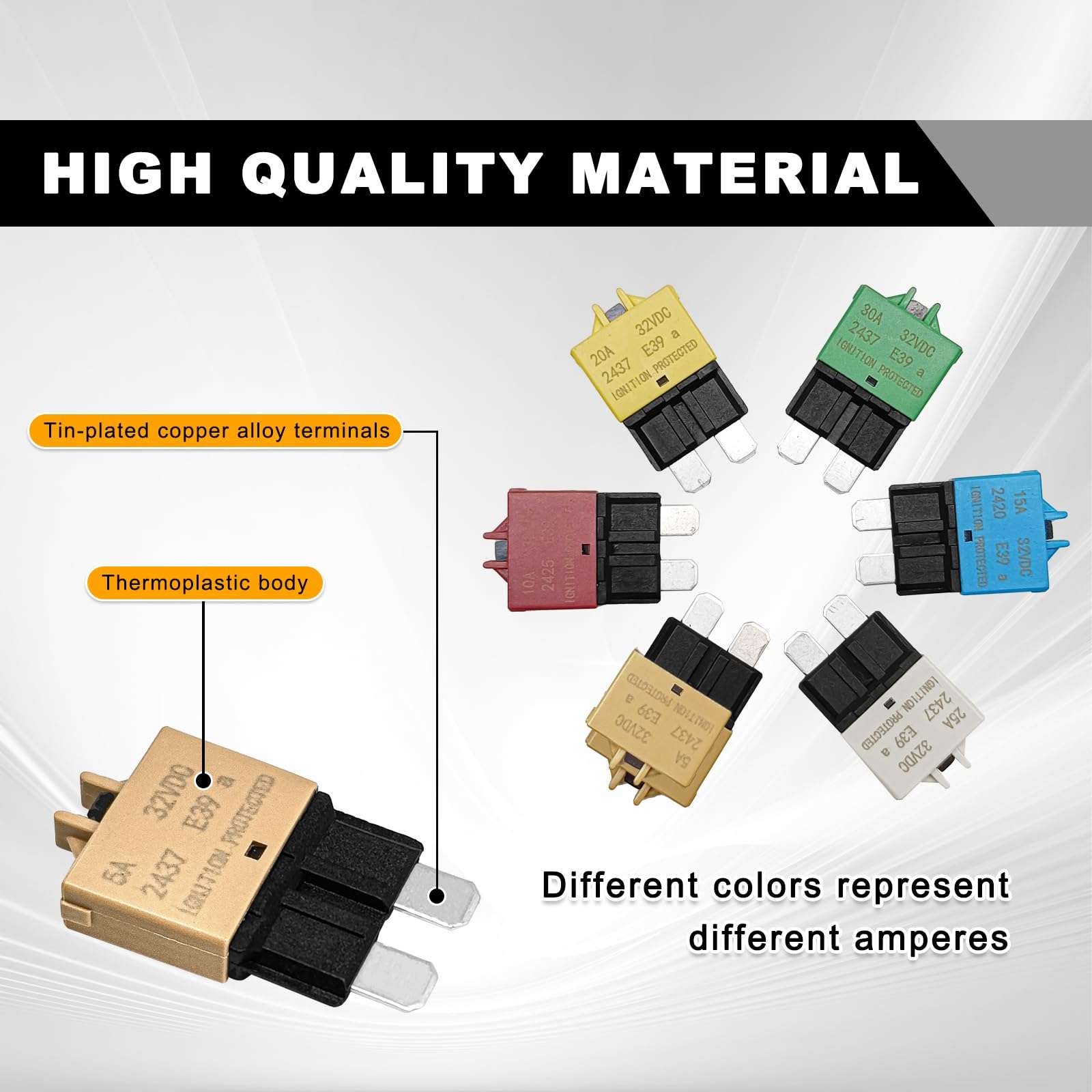 5PCS Manual Reset Low Circuit Breaker Blade Fuse E39-32V 15A Mini Fuse Circuit Breakers for Car Truck RV Automotive Marine Boat Trolling Motor &ATC ATO 32VDC 5