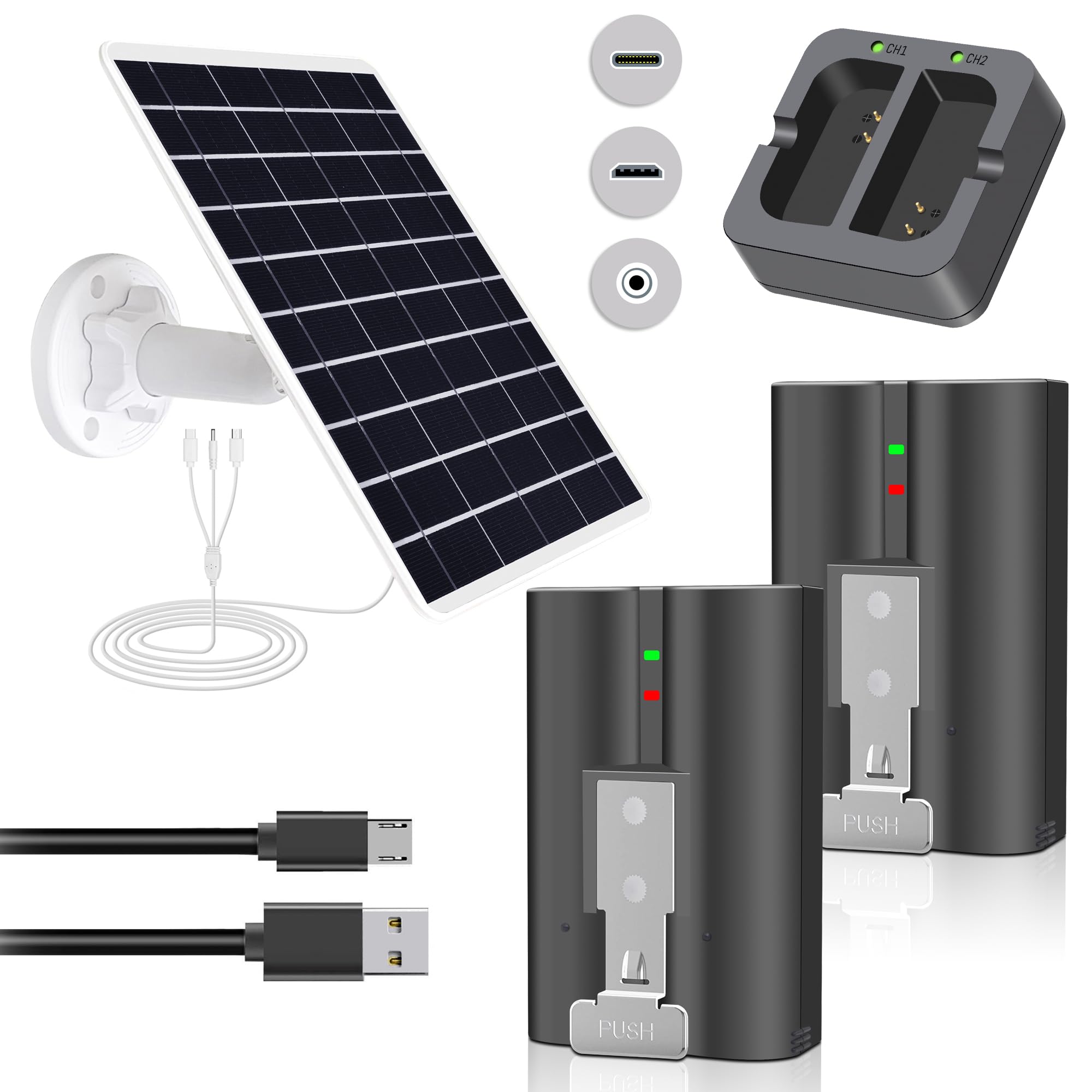 2PACK Battery with 1 Charger Dock for Ring, 1 Pack Solar Panel for Ring Stick Up Cam/Pro Battery, Spotlight Cam/Pro/Plus Battery