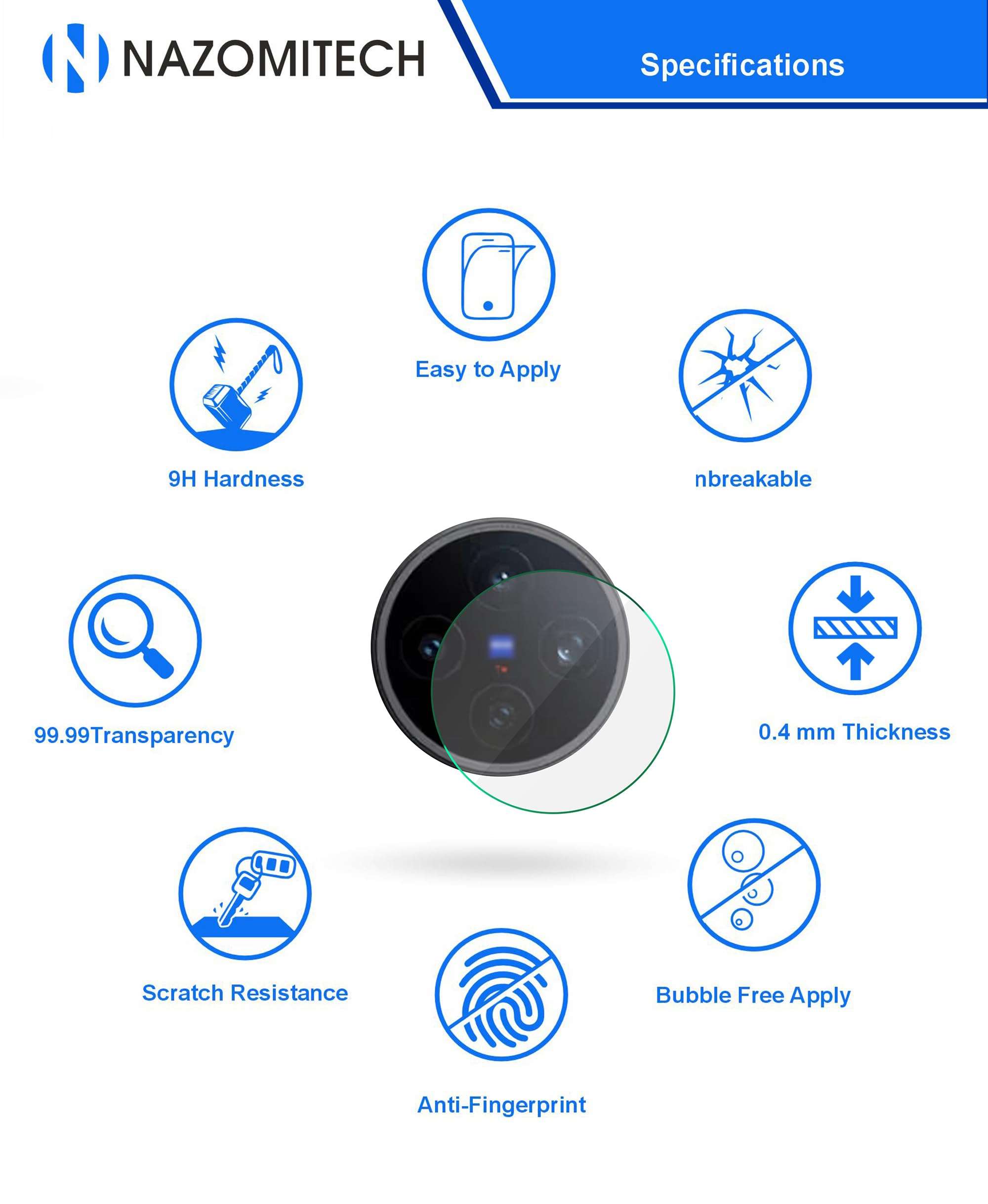 Nazomi Tech For Vivo X200T Back Camera Lens Screen Protector 3D Anti Shock/Anti-Scratch/Clear/Camera Tempered Glass (Pack of 3) 3