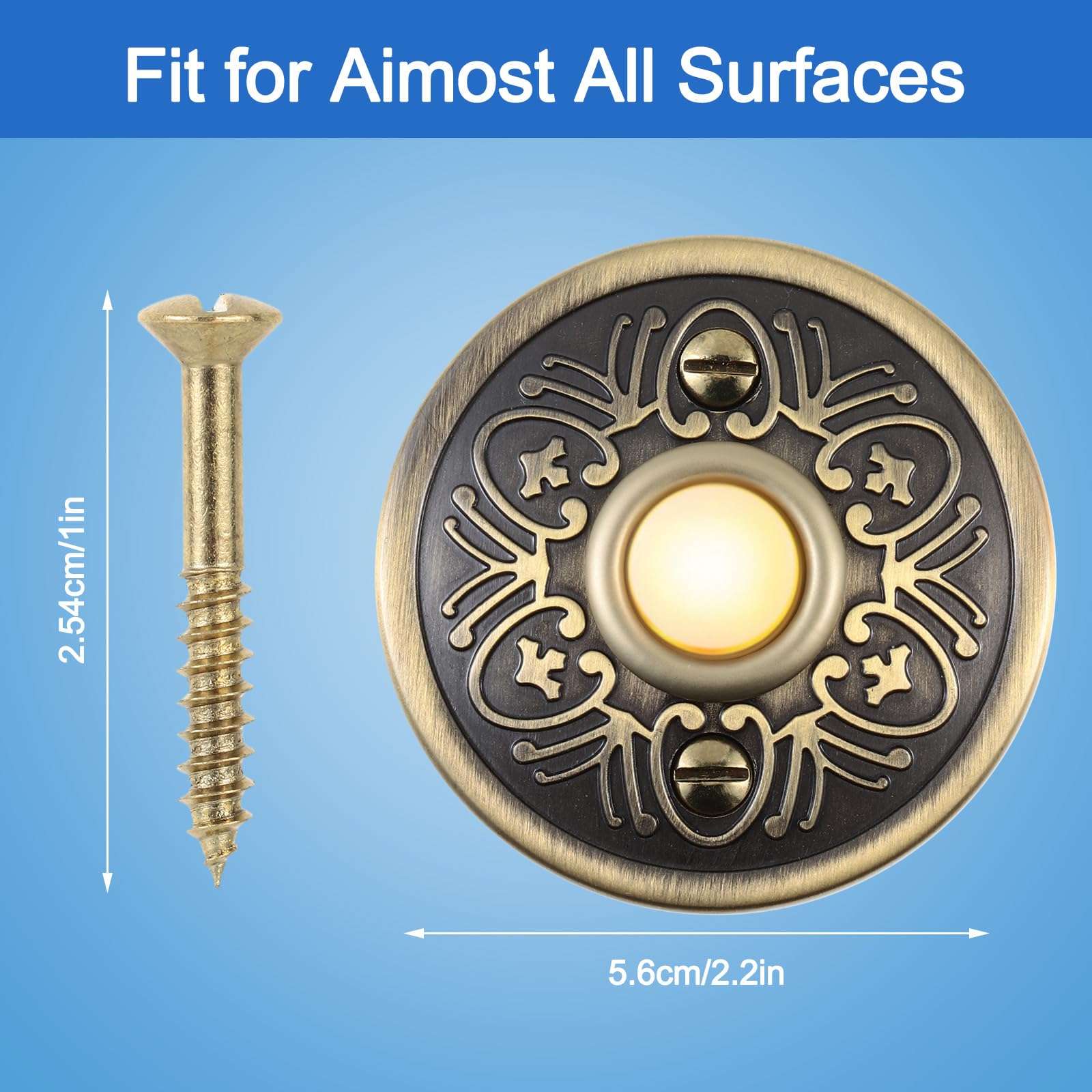 Lighted Doorbell Push Button, LED Round Door Bell Switch Home Wall Mounted Buttons Wired Opener Universal Hardware Garage Front Doors Easy Installation Black, White Light 3