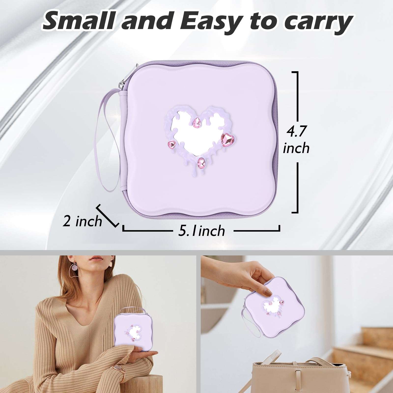 CameCosy Phone Charger Case Storage Set with Cable Protector for iPhone Charger, Heart-Shaped Mirror Design, Wave Travel Storage Bag, Earphone Wire Saver Cable Organizer Soft Cable Protector (Purple) 4