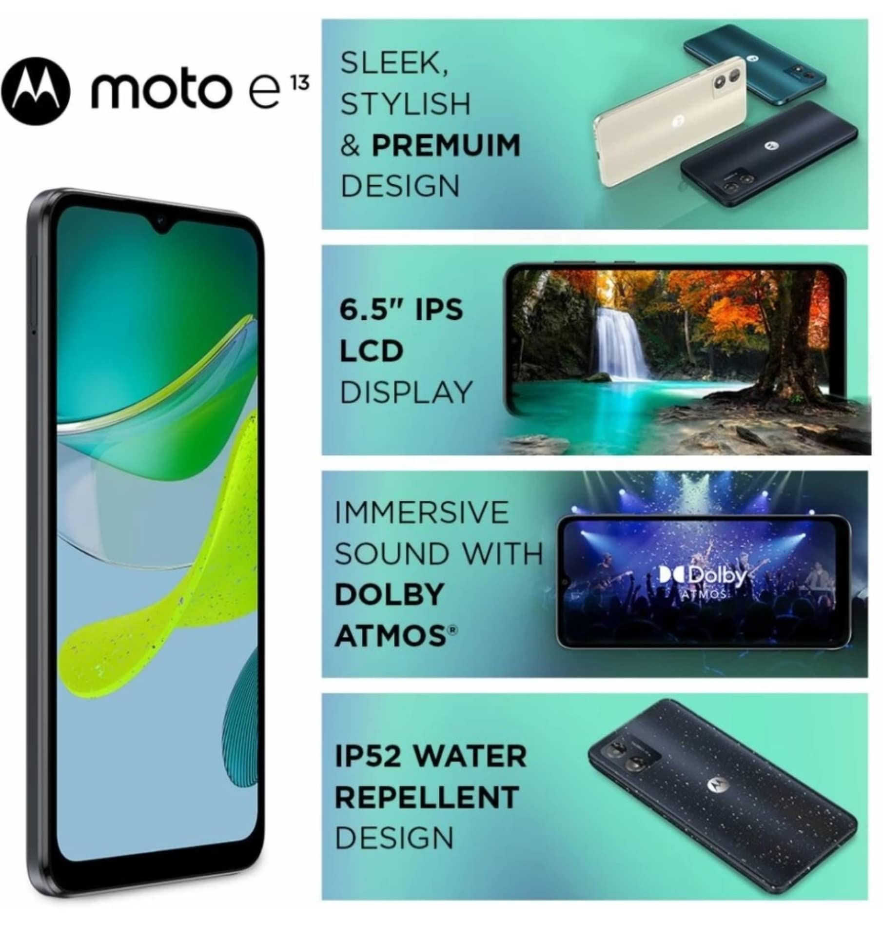 Motorola E13 (Cosmic Black, 2GB RAM, 64GB Storage) | Upto 1TB MicroSD Expandable | 6.5-inch IPS LCD Display with 60Hz Refresh Rate | UNISOC T606 Processor | Face Unlock | IP52 Water Repellent Design 5