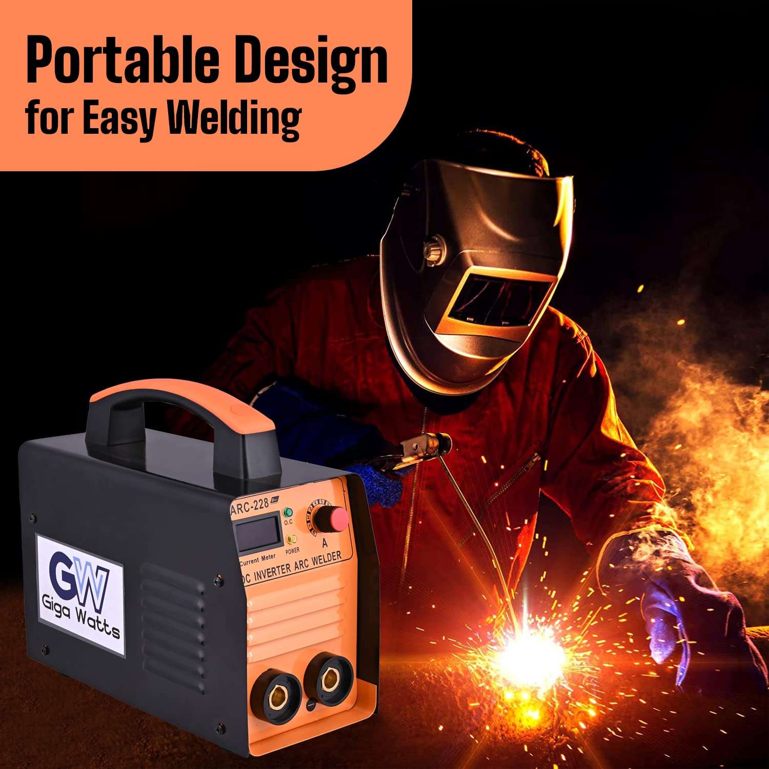 GIGAWATTS XLNT 228A Inverter ARC Welding Machine Portable Compact Design Digital Display, Anti-Stick ARC Force Control Welder for Steel, Aluminium & Metal Alloy (Black & Orange) 5