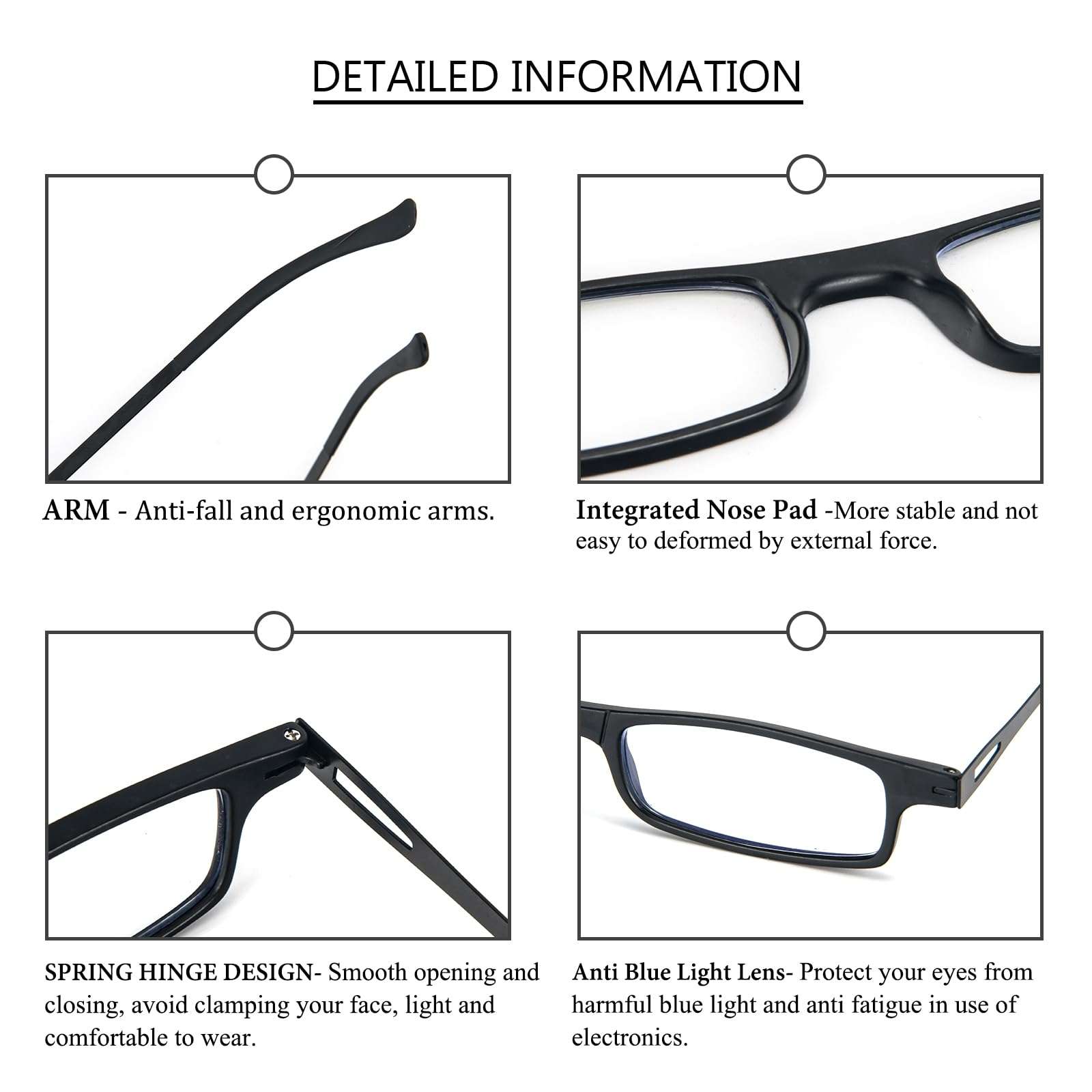 REAVEE Folding Reading Glasses for Men Women Ultra Thin Blue Light Blocking Anti UV/Eyestrain Computer TR90 Slim Foldable Portable Readers with Compact Flat Case, Black +1.0 4
