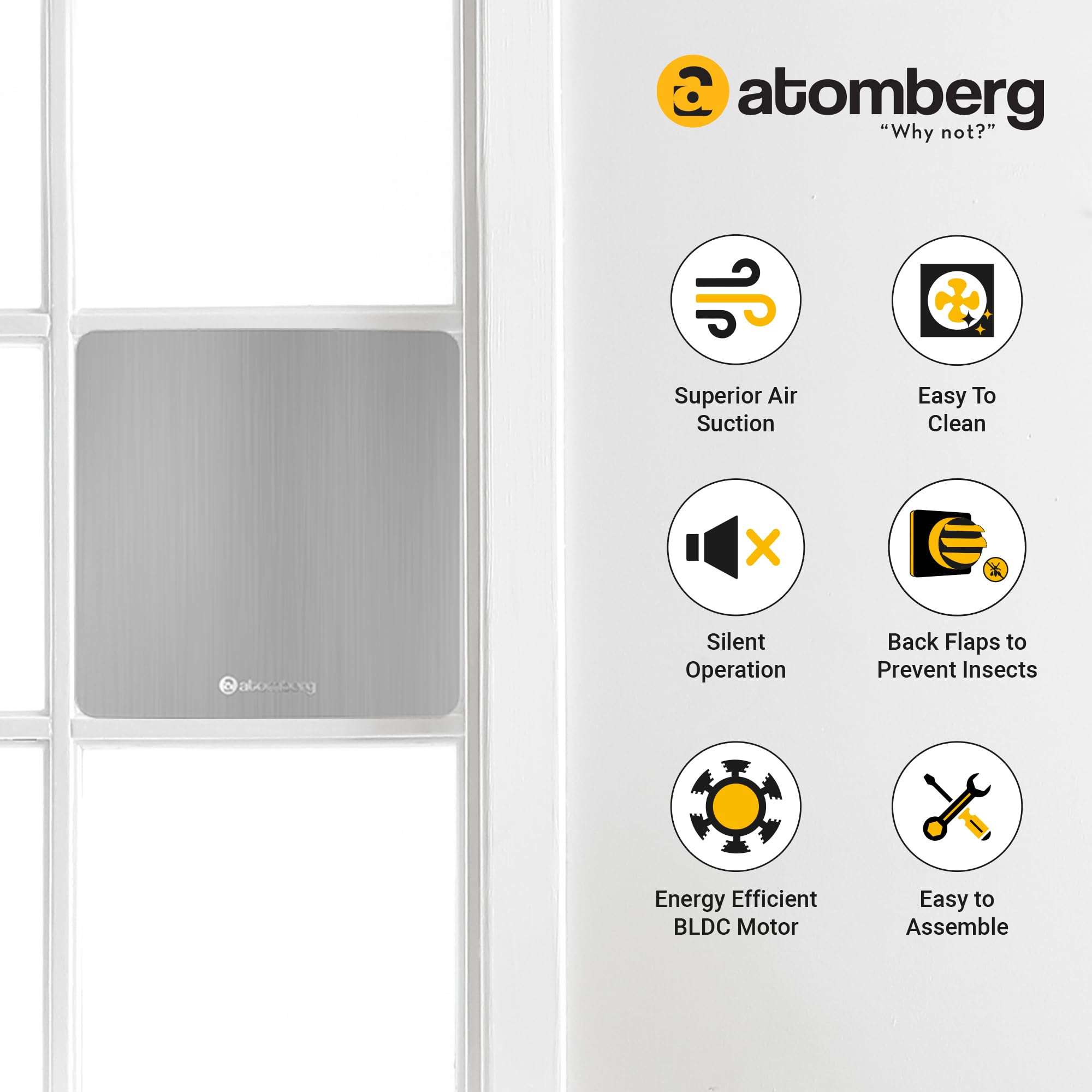 atomberg Studio Exhaust 150mm | Suitable for Bathroom, Kitchen | BLDC Motor | Easy to Clean | 1+1 Year Warranty (Brushed Steel) 5