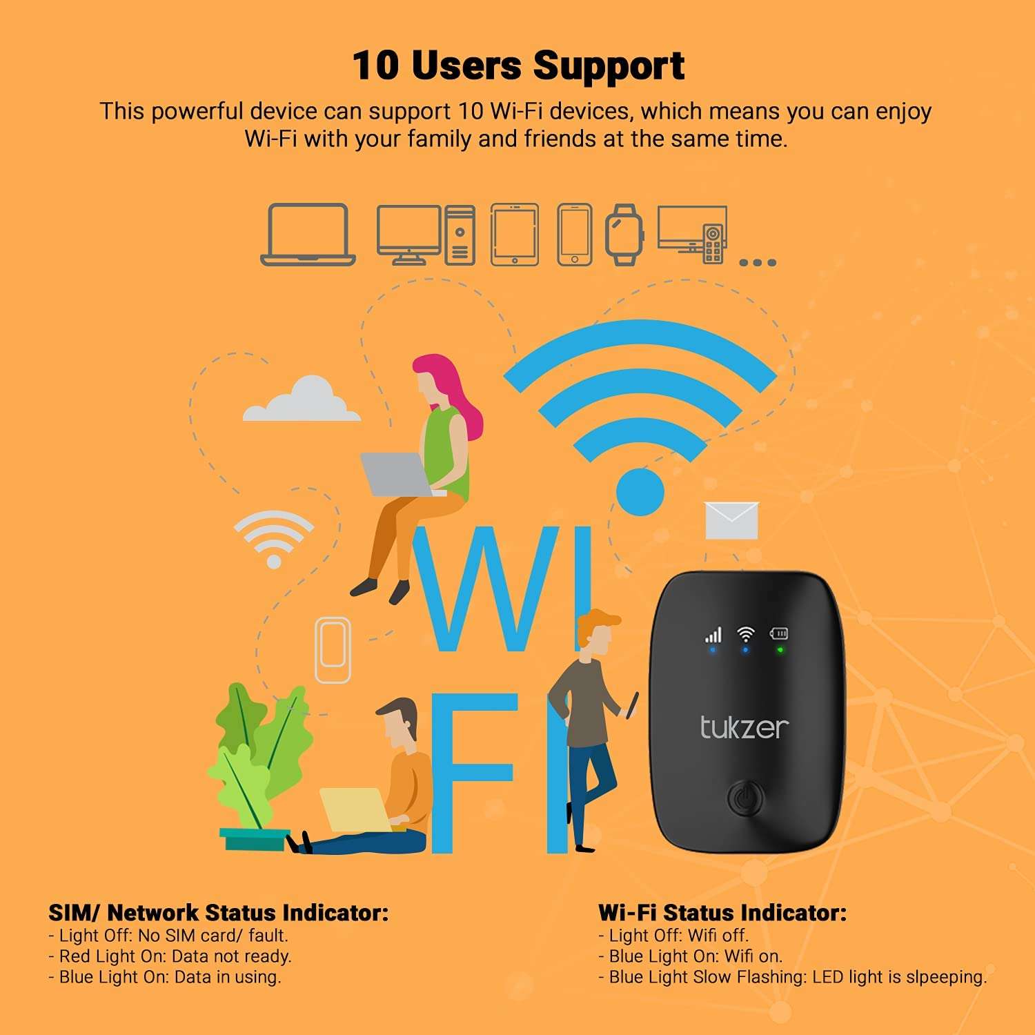 Tukzer 4G LTE Wireless Dongle (v4.0 Version) with All SIM Network Support | Plug & Play Data Card with up to 150Mbps Speed WiFi Hotspot | 2100mAh Rechargeable Battery| SIM Adapter Included (Black) 6