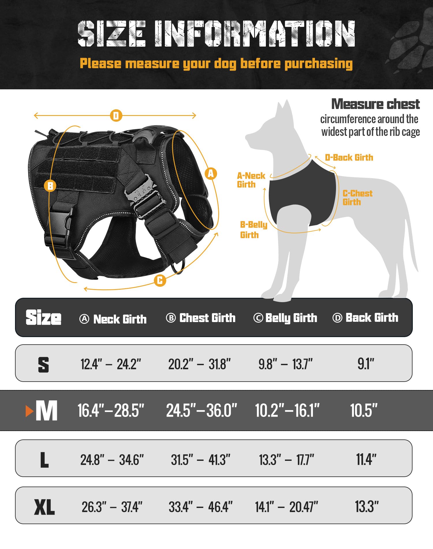 Saboos Dog Harness No Pull Military Dog Harness with Handle & Molle Easy Control Service Dog Vest Harness Training Walking Adjustable Reflective Tactical Pet Harness Black M 3