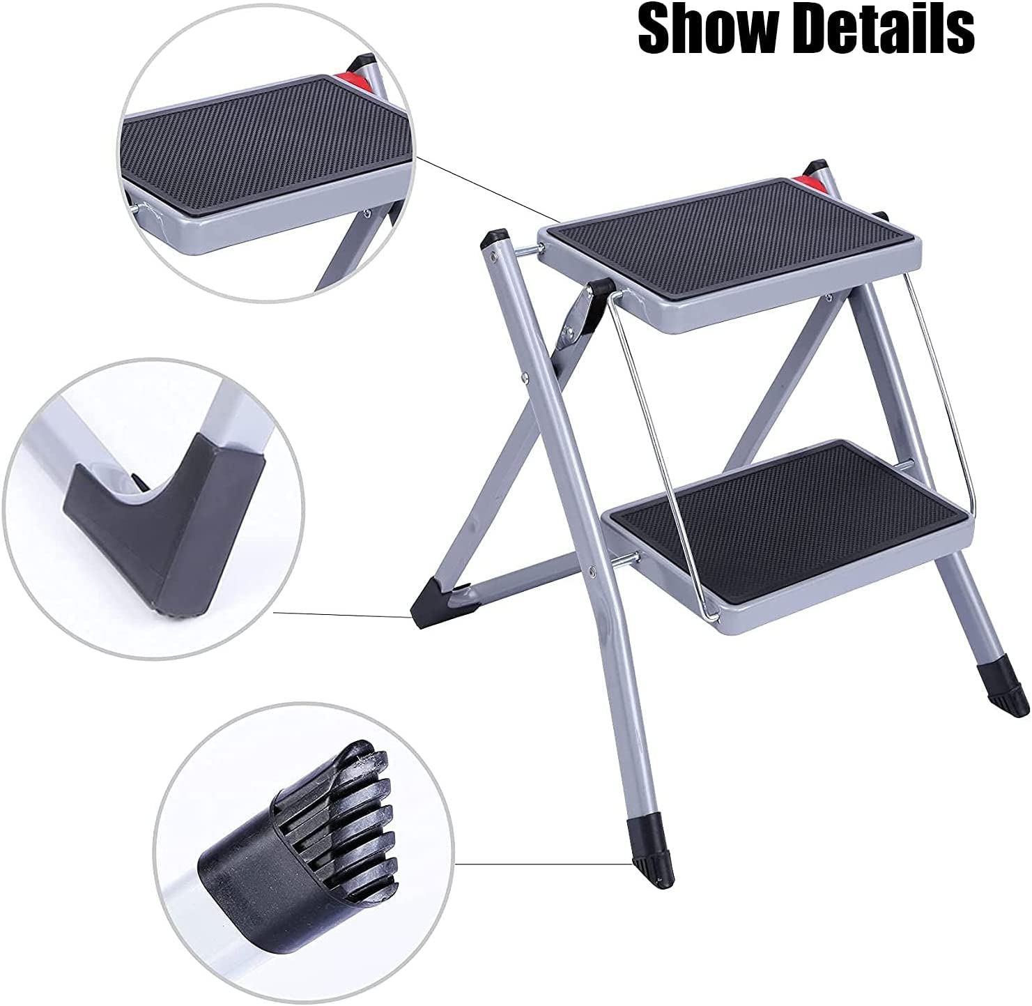 MAHVIW 2 Step Ladder Small Step Ladder, Double Side Folding Step Stool, 2 Step Portable Ladder with Handle, Large Platform, Slim Household Stepladder with Multifunction 5