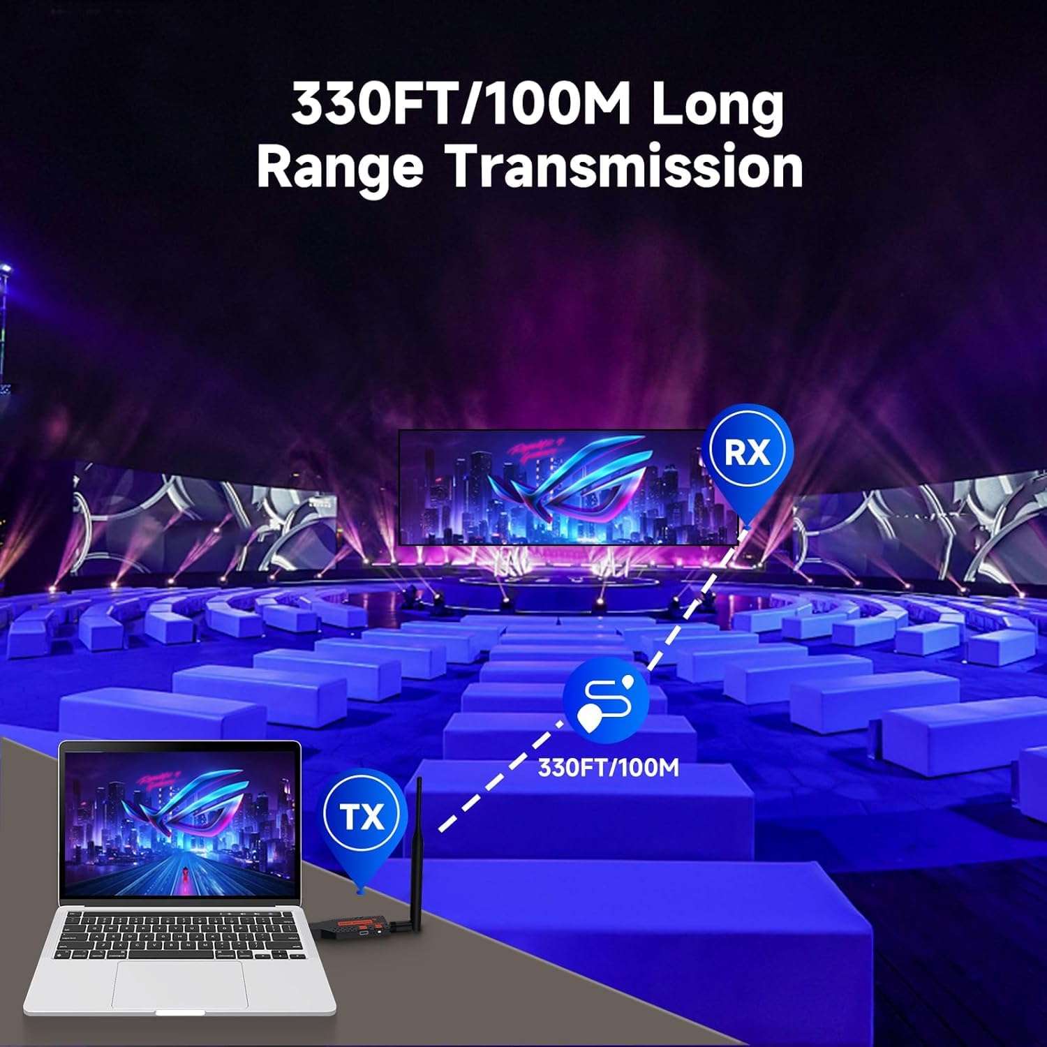 Tobo 2024 Upgraded Wireless HDMI Transmitter and Receiver, 330FT/100M Plug & Play Portable 2.4G/5G Wireless HDMI Extender Kit for Desktop,PC,TV Box, PS5/4 to TV/Monitor/Projector TD-1342H 5