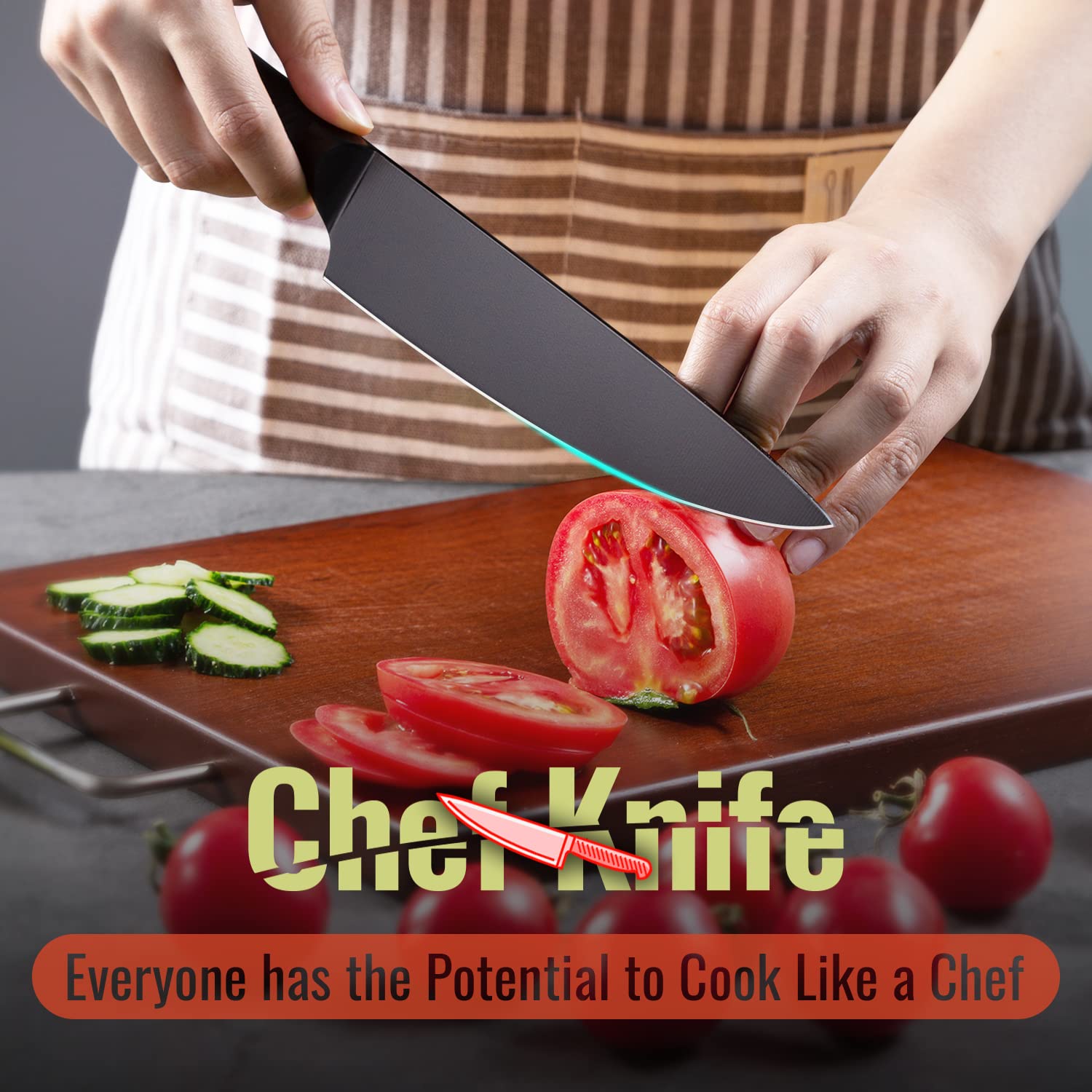 Knife Set, 14 Piece Kitchen Knife Set with Block, Chef Knife set with Sharpener, Serrated Steak Knives, High Carbon Stainless Steel Knife Sets Bread Knife Cooking Knives Sets (Senior Silver) 5