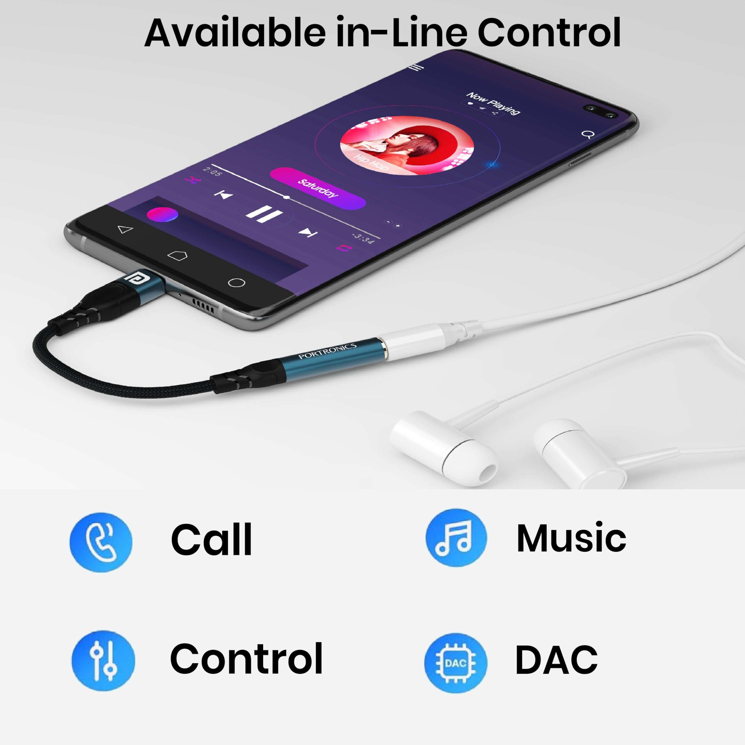 Portronics iKonnect C Pro Type C to 3.5 mm Audio Jack Connector with DAC Headphone Converter Adapter Compatible with iPhone 15 Pro Max/15 Pro/15 Plus, Galaxy S23/S22/S21/S208 & Other Type C Phones 3