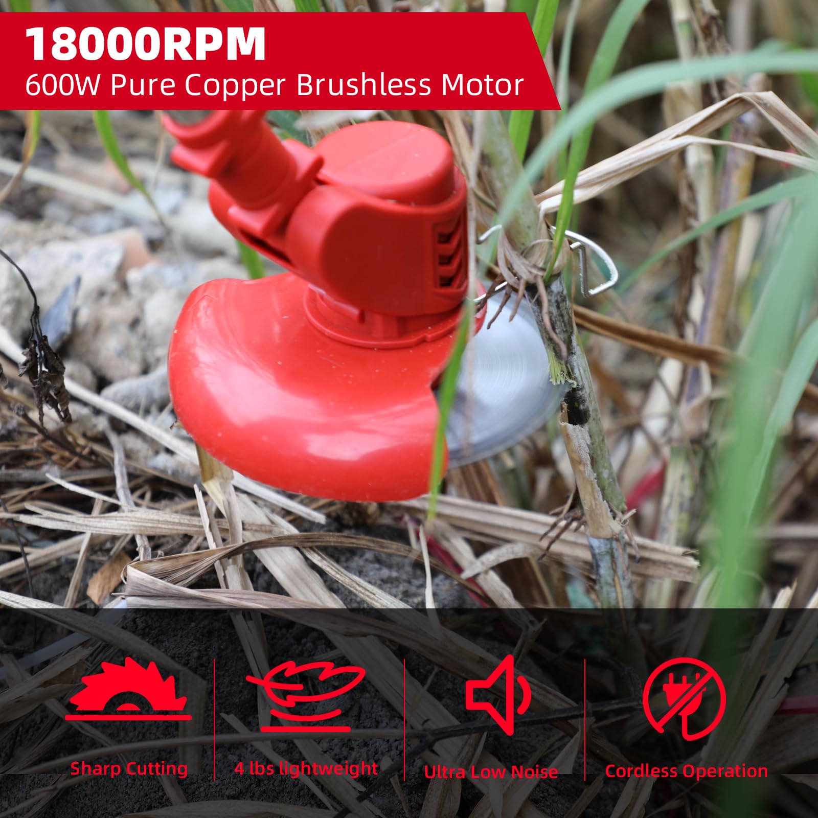 Electric Lawn Trimmer Cordless 2PCS 24v 2.0Ah Battery Weed Wacker with Blades,with 4000mah Li-Ion Battery Powered and 3 Types Weed Wacker Blade 6