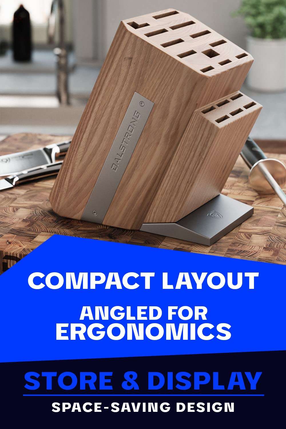DALSTRONG Universal Knife Block - 18 Slots - Premium American Ash Wood - Aluminum Alloy Rim Kitchen Set - Lion Head Logo Badge - Premium Craftsmanship Knife Set - Angled For Ergonomics - Cleans Easily 6