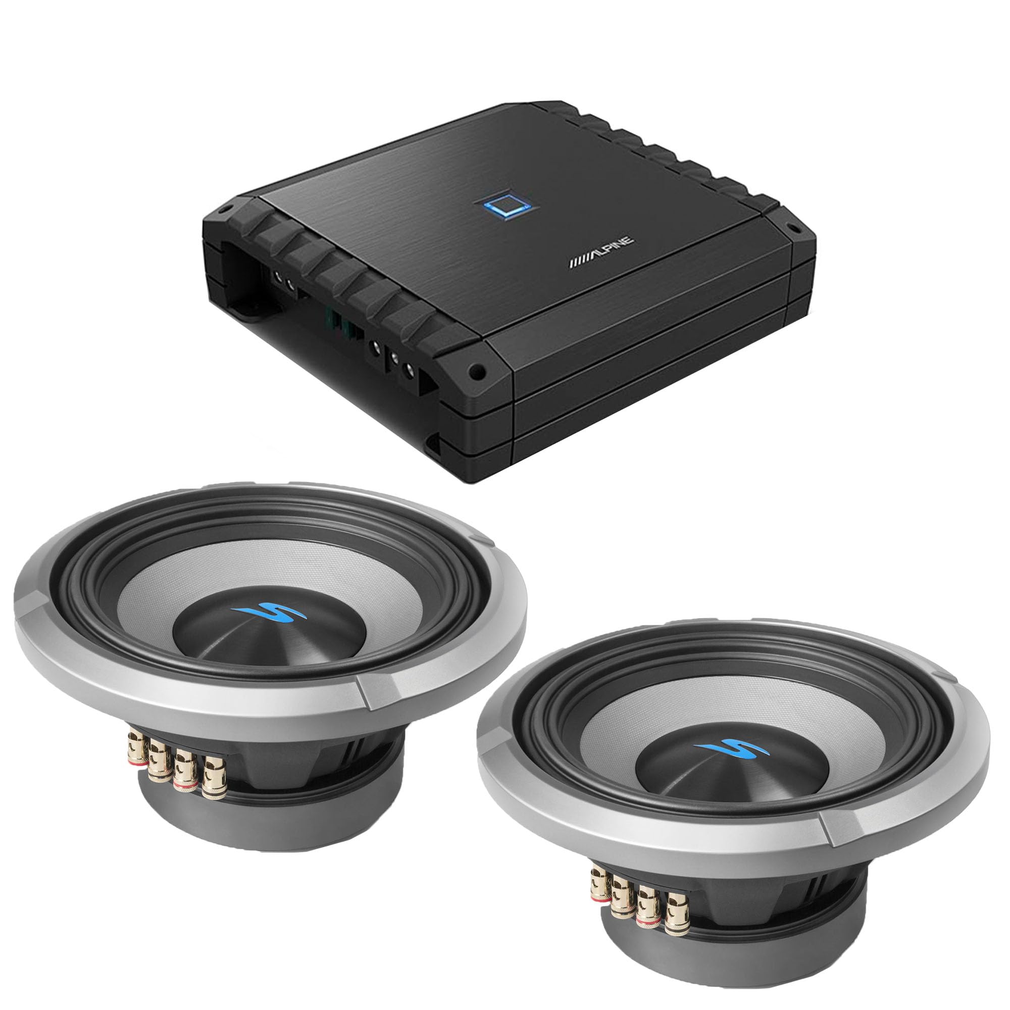 Alpine S2-A60M S-Series Class-D Amp w/ (2) S2-W10D4 10" S-Series Dual 4-Ohm Car Subwoofer 1