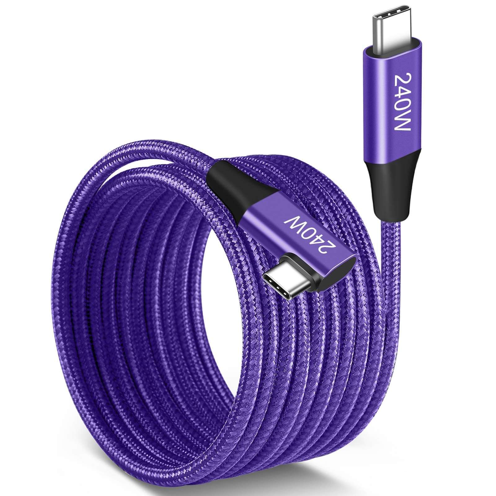 Single Right 240W USB-C to USB-C Cable 15FT Purple, Super Fast Charging Type-C to Type-C Charger Cable Braided Compatible with MacBook Pro/Air, iPad Pro,Samsung Galaxy S23/S22,PS5/PS4,Switch,Laptops 1