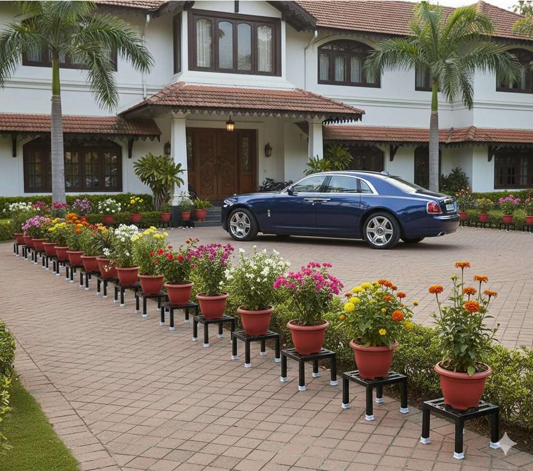 AMRON Iron Matka/Planter Pot Stand for Home Decor Office Garden Balcony Decor Kitchen 10"X10"X6" Inch (1) 4