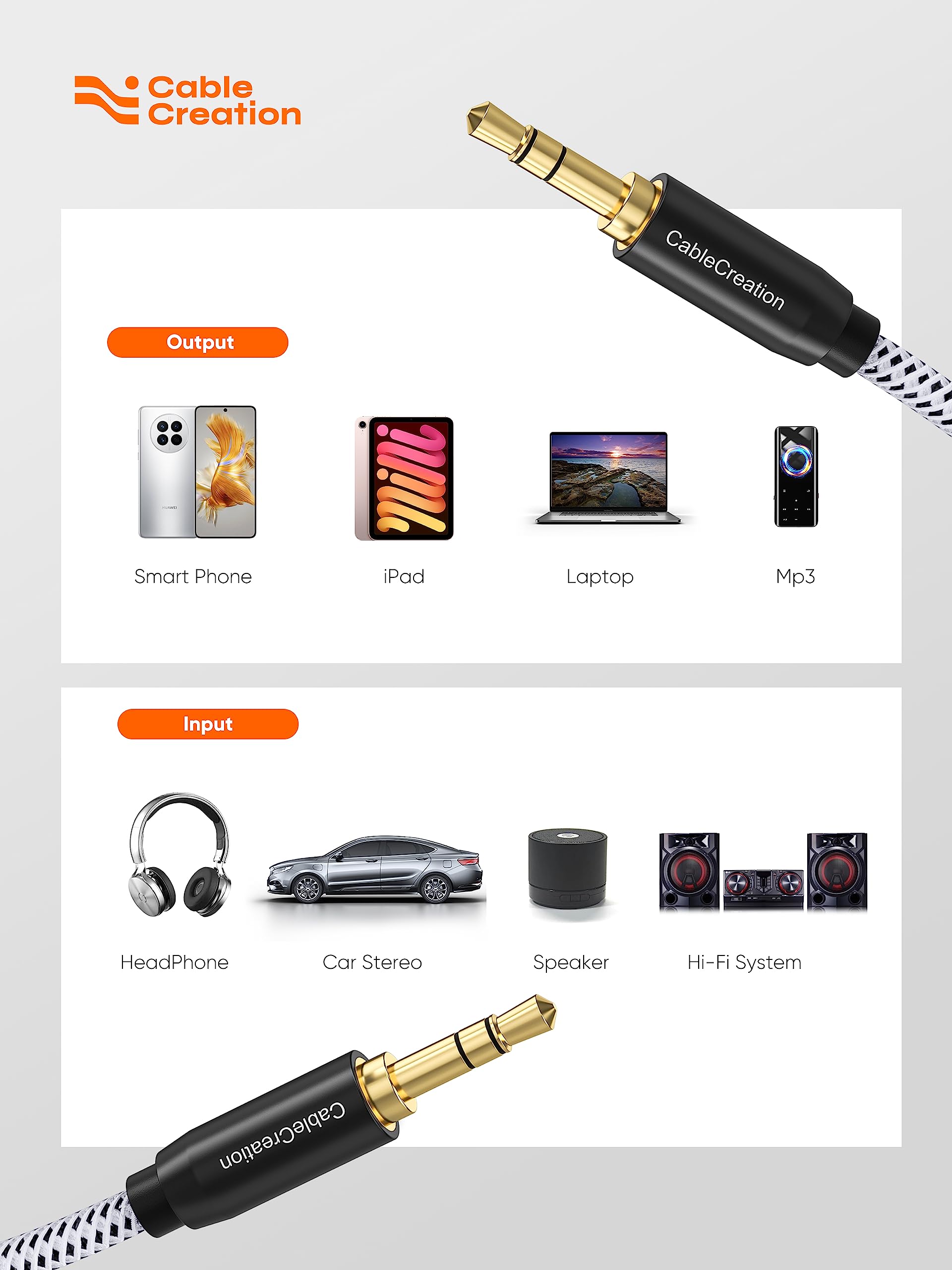 CableCreation 3.5mm Aux Cable, 3.5mm Male to Male Stereo Auxiliary Audio Cable, Compatible with LilGadgets Headphones, Smartphones, Home/Car Stereos & More, 3ft / 1M 6