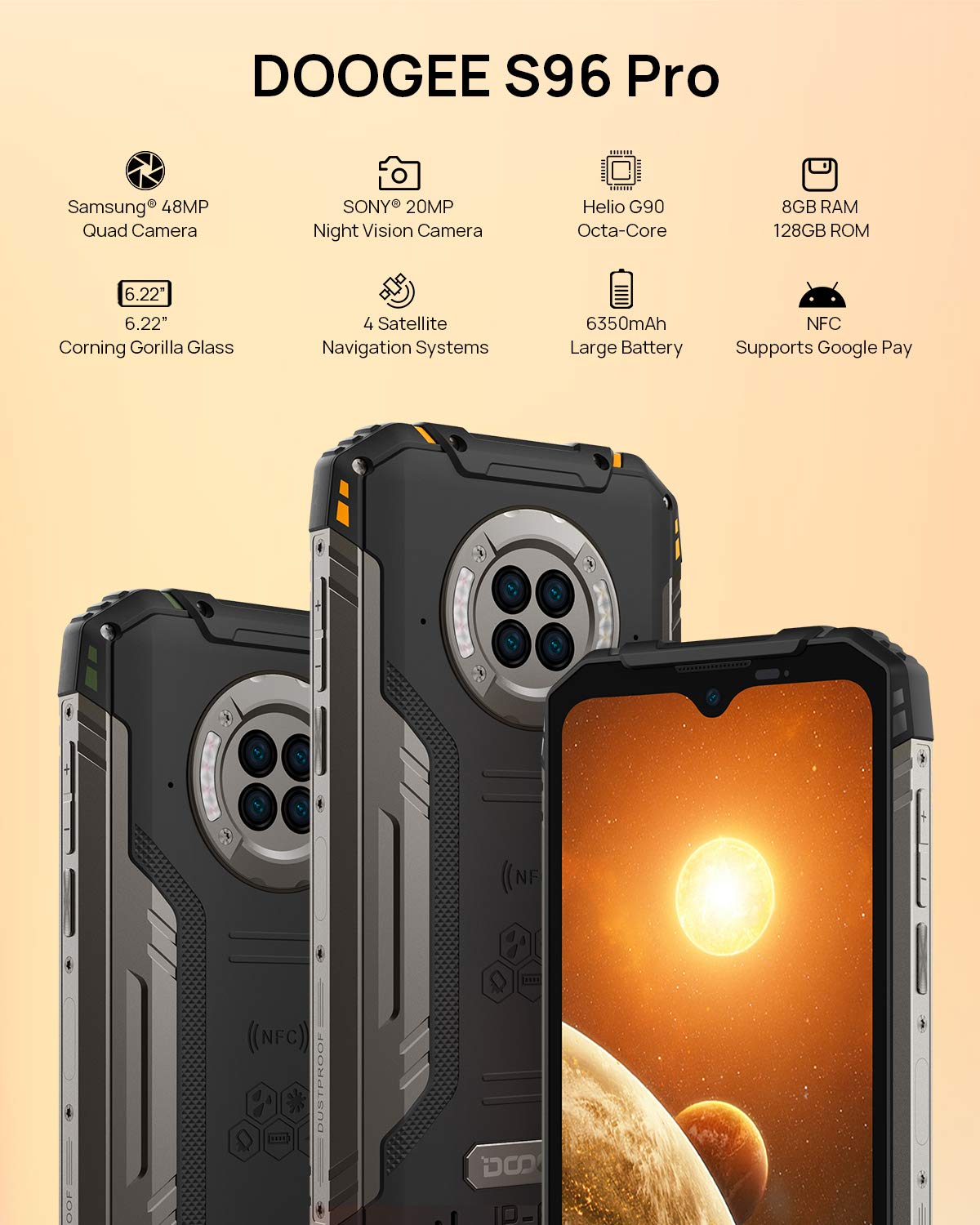 DOOGEE Rugged Smartphone, S96 Pro (Official) Cell Phone Unlocked, 8GB + 128GB, Night Vision Camera, 48MP Quad Camera, 6350 mAh, Helio G90,IP68 Waterproof Smartphone GPS/NFC/Android 10 2021(Green) 2