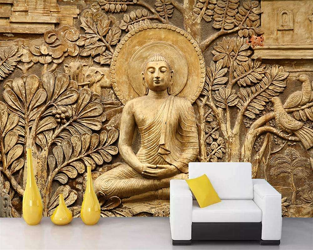 Decor Production Self Adhesive Lord Buddha Wallpaper Wall Sticker for Home Decor, Living Room, Bedroom, Hall, Kids Room, Play Room(buddha-wallpaper-pt07 ,4x6 Feet) 4