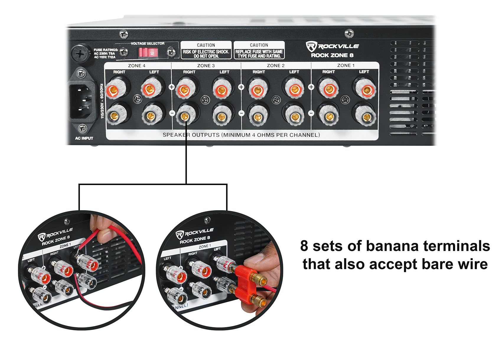 Rockville Bundle Rock Zone 8 8-Channel 1000W RMS Multi Room Receiver/Amplifier Bundle with (8) HC55 White 5.25" 300 Watt in-Ceiling Home Theater Speakers 8 Ohm (9 Items) 5