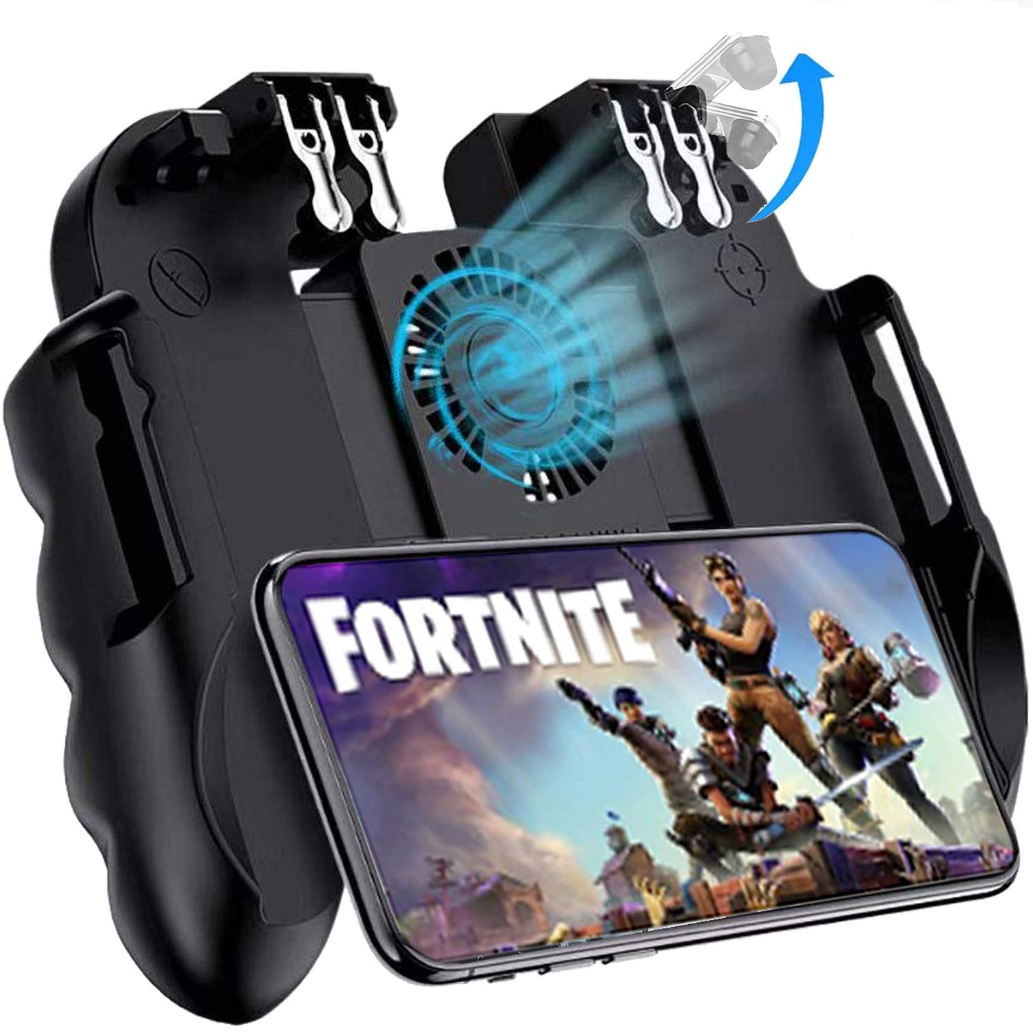 Mobile Game Controller with Cooling Fan/Phone Holder, Phone Gamepad for PUBG/Fortnite/Call of Duty, Tomoda L1R1 Mobile Triggers for 4.7”-6.5” iOS Android Phones 1