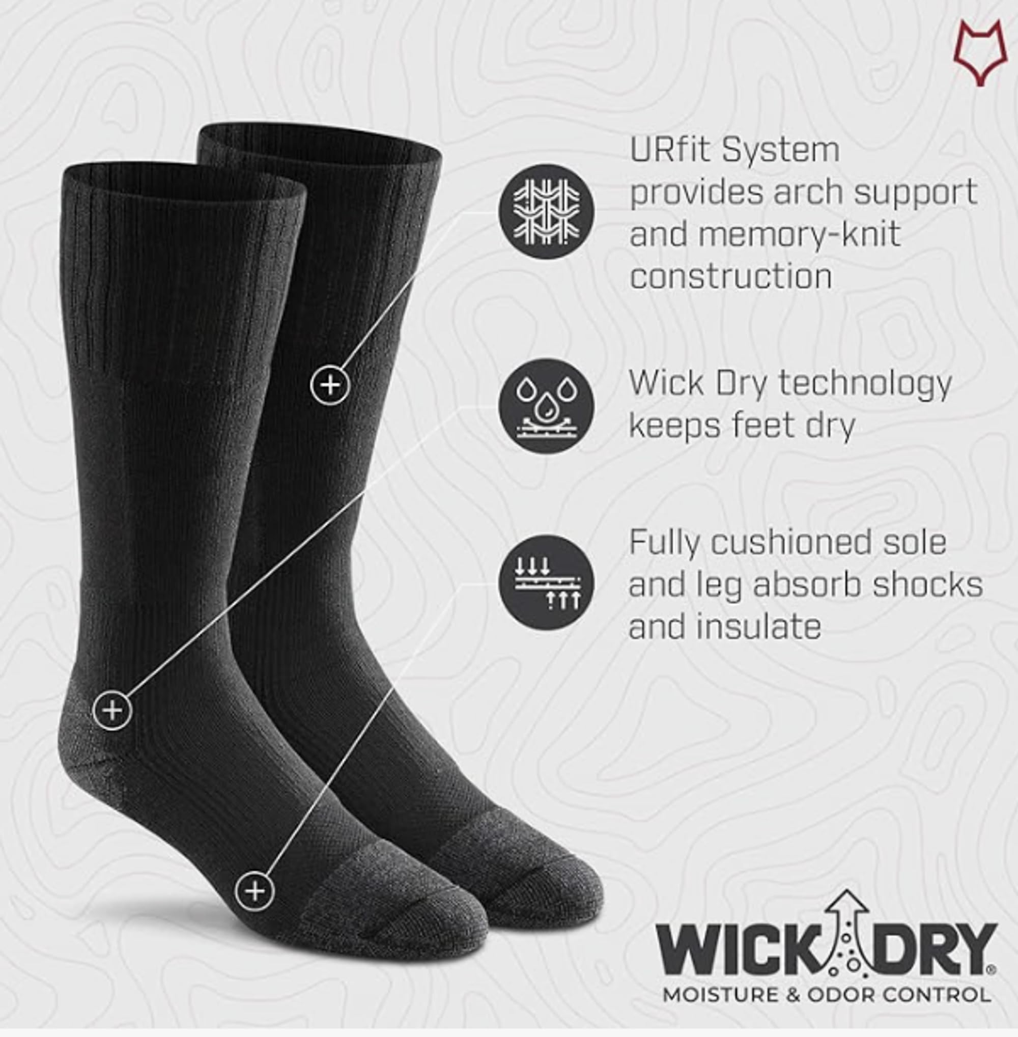 FoxRiver Mens Wick Dry Maximum Medium-weight Military Mid-calf Hiking-socks, Black, X-Large US 3