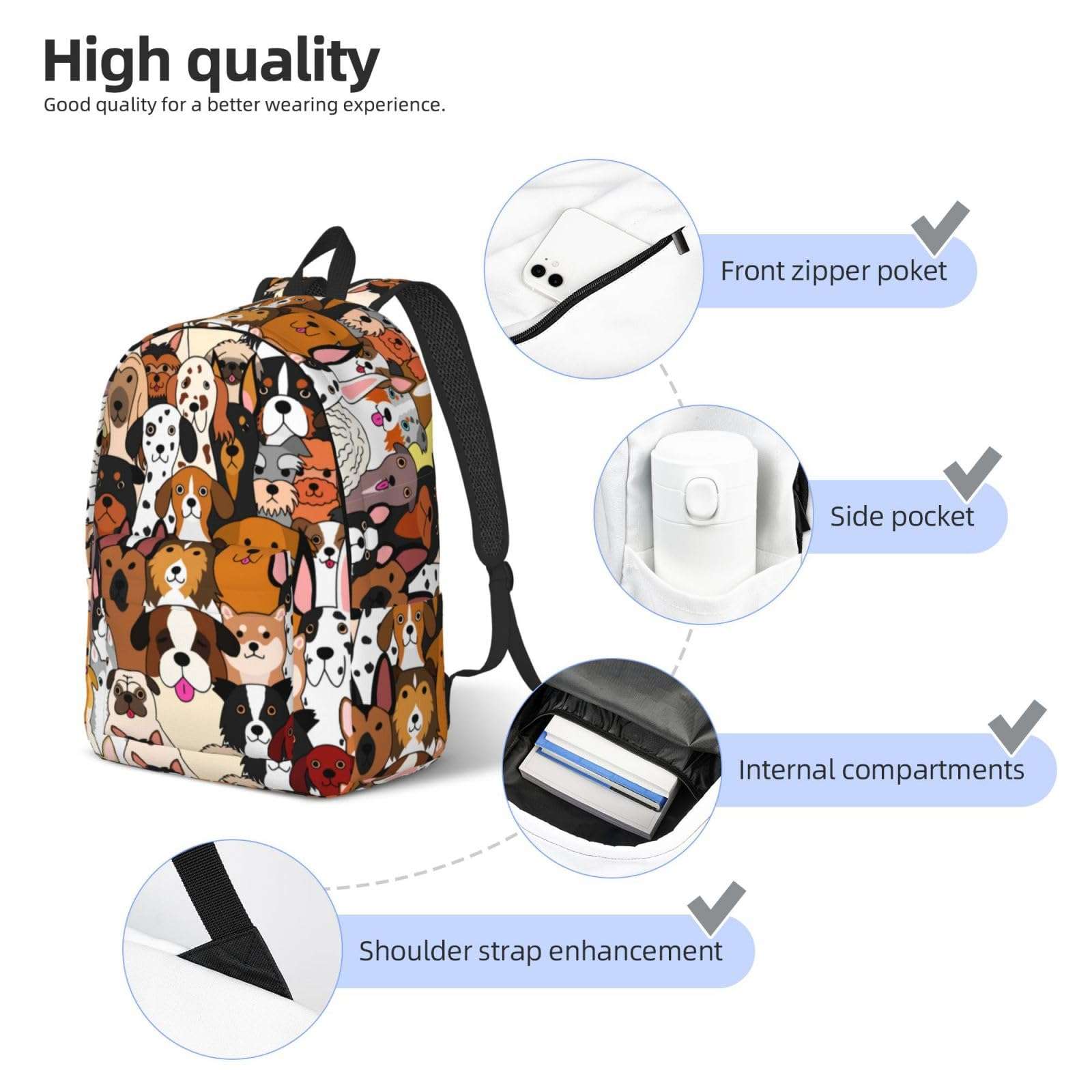 Duduho Cute Dogs Print Backpack 17.7 Inch Laptop Backpack Travel Hiking Daypack Multipurpose Bookbag For Men Women 6