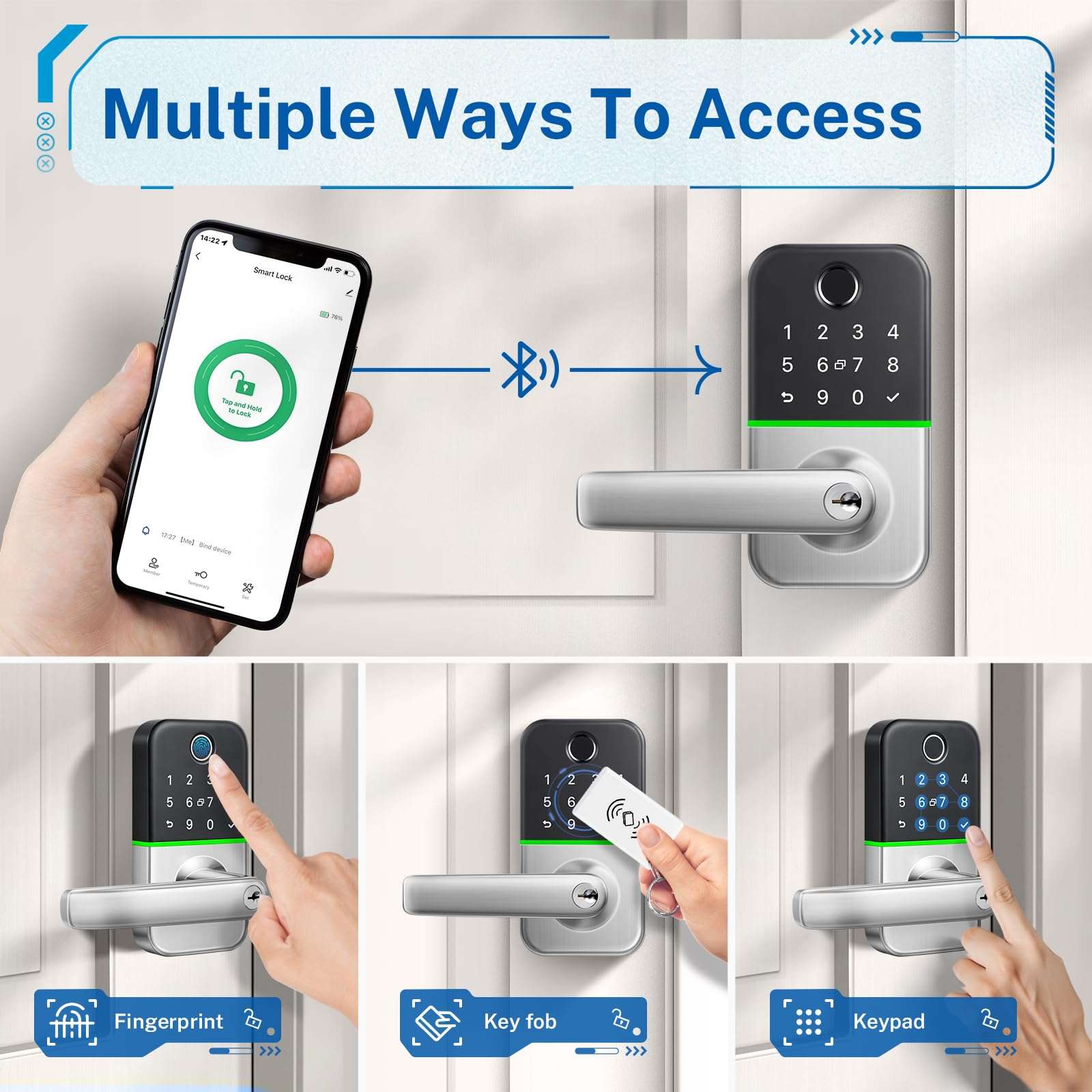 Wifi Smart Door Lock with Handle: Keyless Entry Door Lock Include Tuya Gateway, Wifi Door Handle Smart Lock, Remote Control Digital Lock for Front Door Anywhere, Compatible with Alexa to Voice Control 2