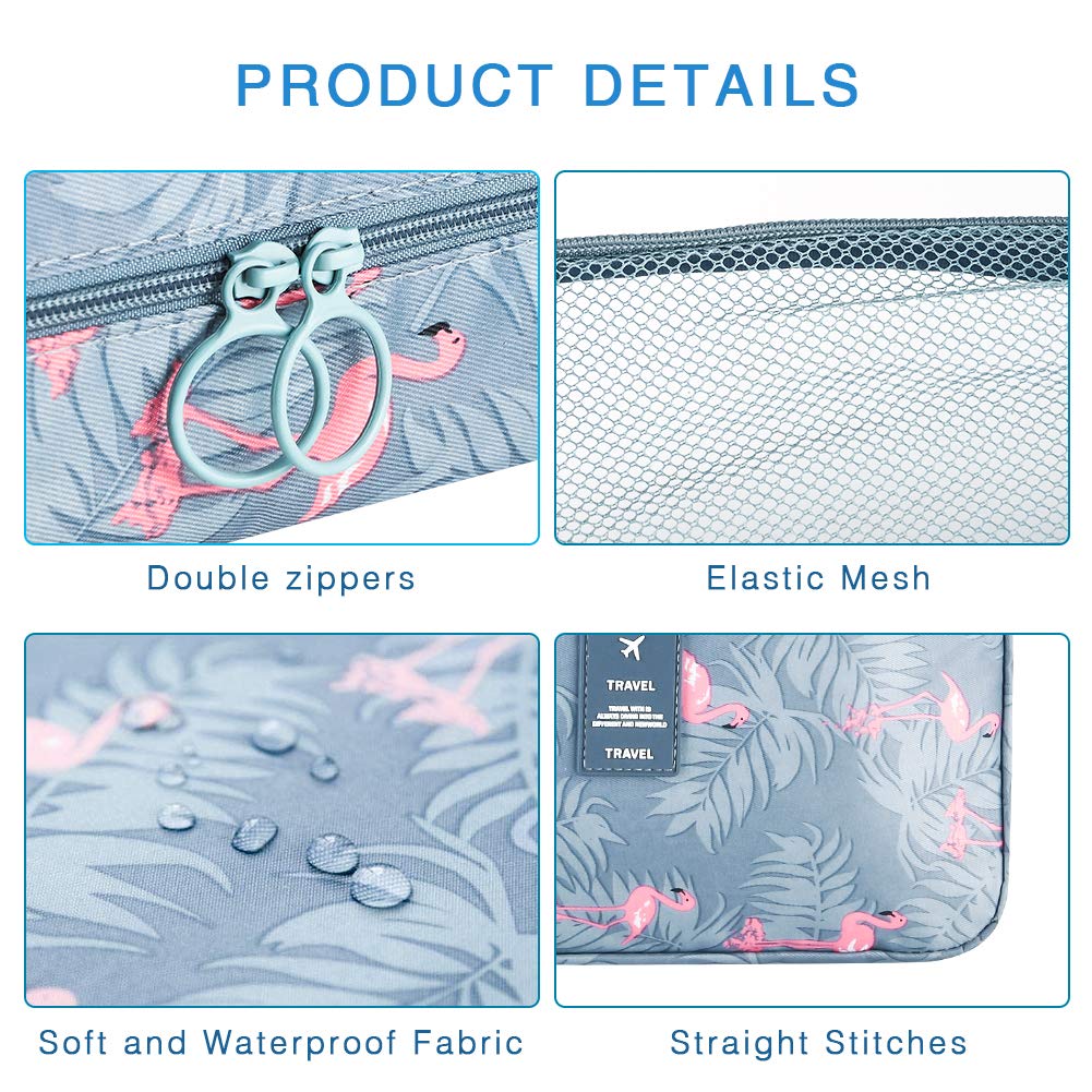 Blibly Waterproof Flamingo Hanging Travel Toiletry and Makeup Cosmetic Organizer Bag for Women (Light Blue, 10.6x7.3x3.3 Inch) 5