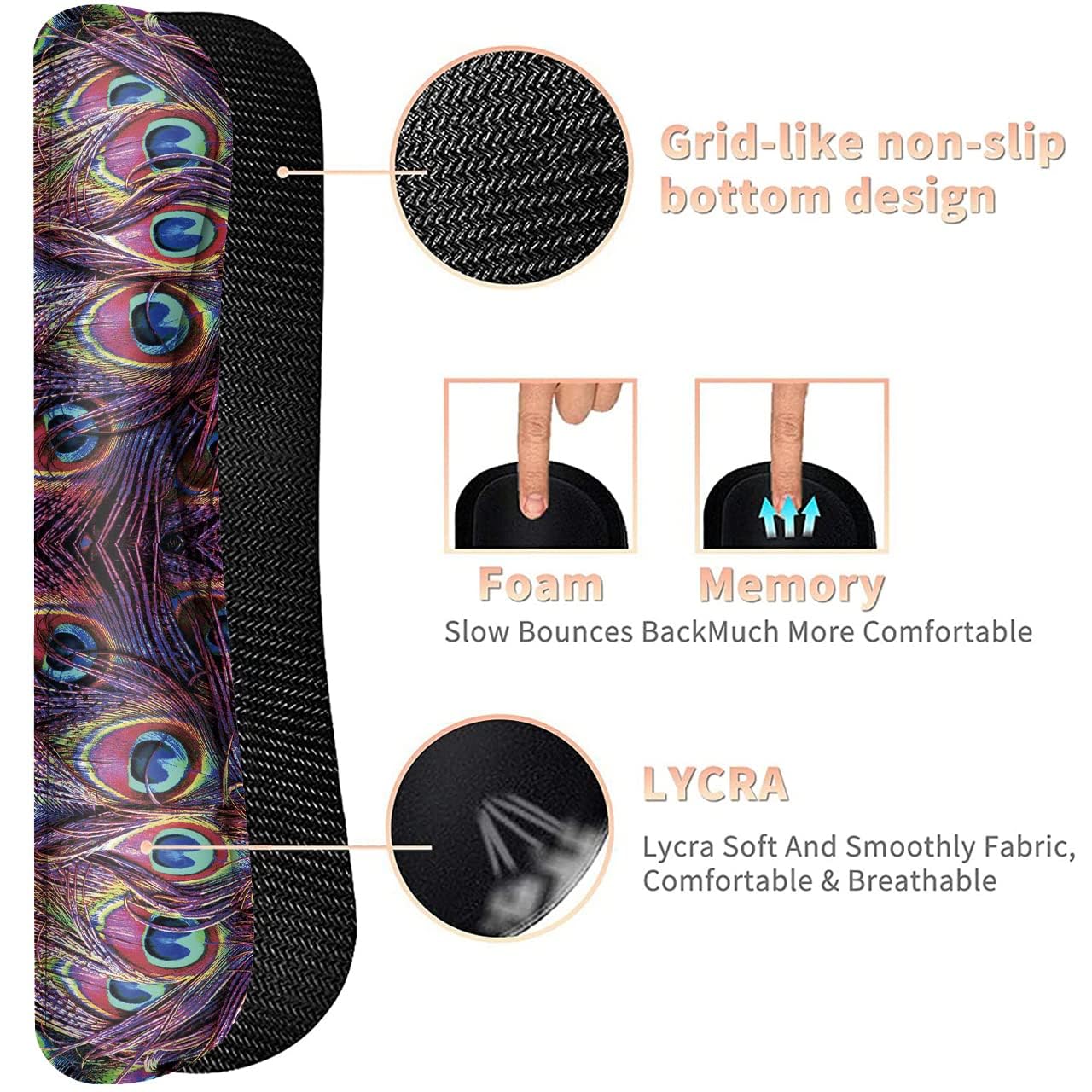 ZHUHEHEAH Mouse Wrist Rest and Keyboard Wrist Rest Pad + Coaster Set, Non-Slip Rubber Base Smooth Surface Ergonomic Gaming Mouse Pad for Easy Typing and Pain Relief,Feather 3
