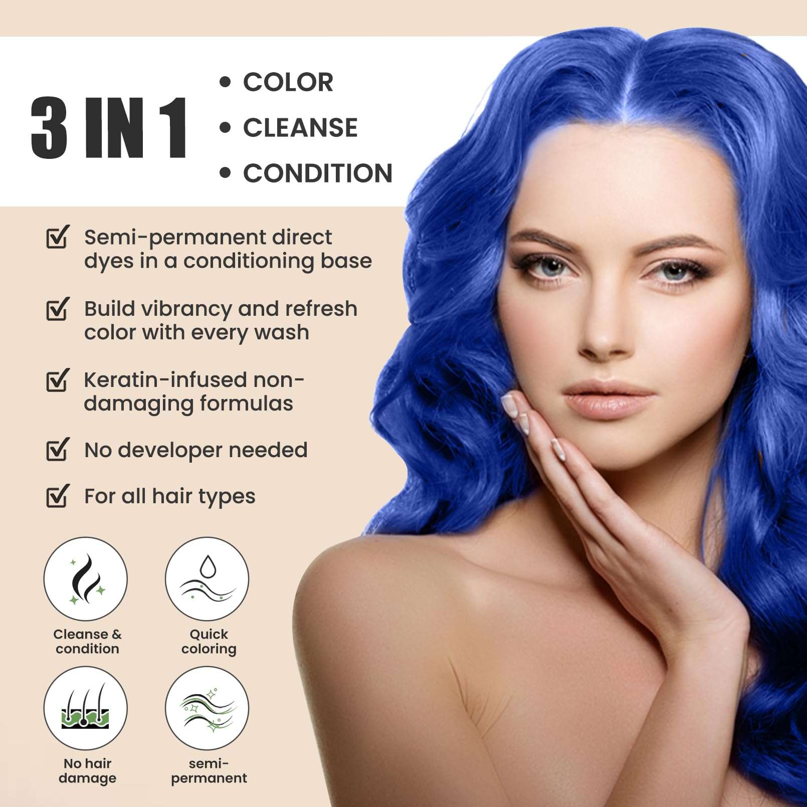 Depositing Hair Mask, Hair Refreshing Conditioner, Non-foaming, Cruelty-free 5.28 fl.oz (Blue) 4