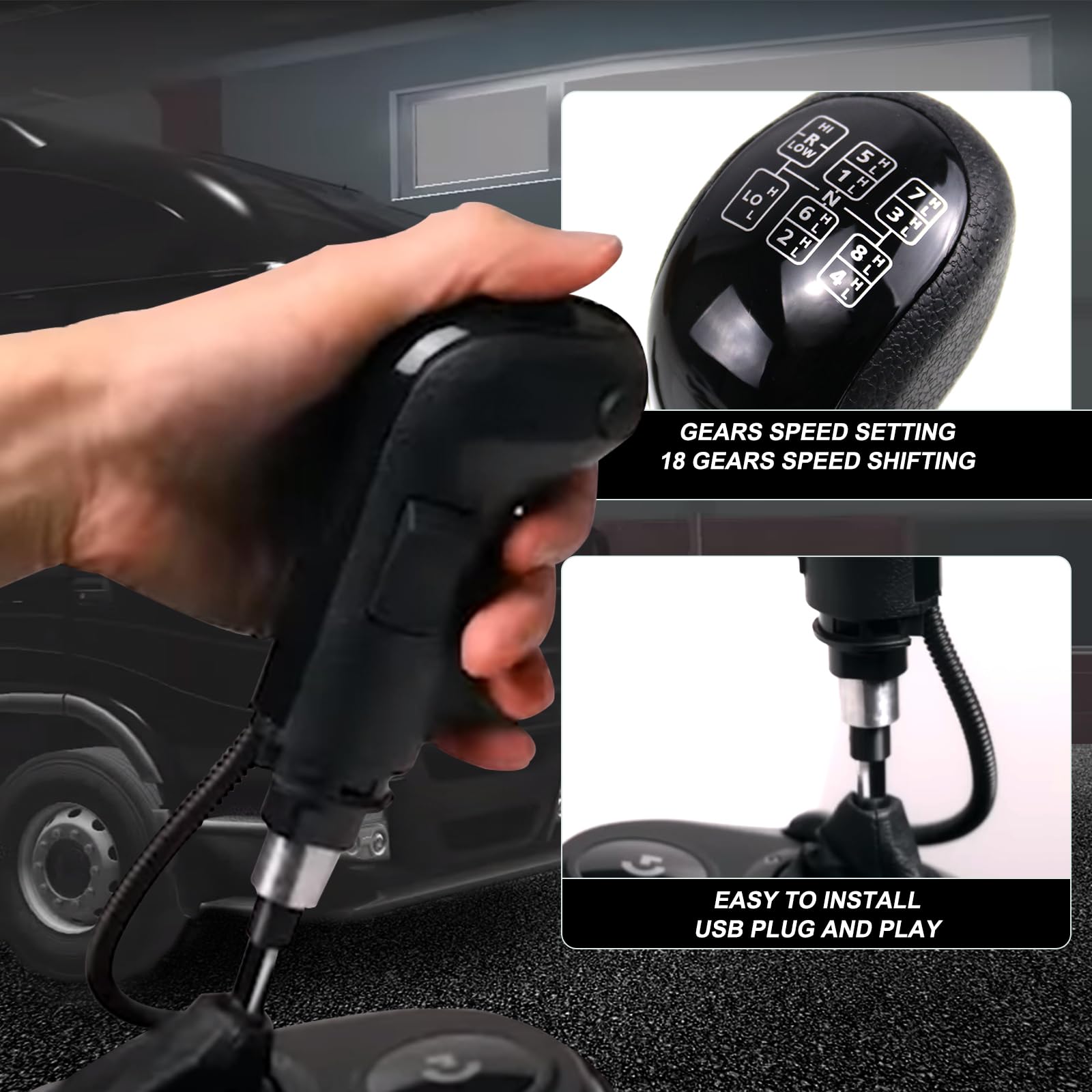 RULLINE Truck Simulator Shifter - Compatible with Logitech G29/G27/G25/G920, Thrustmaster TH8A, Fanatec SQ - Gearshift Knob for ATS & ETS2 Games - PC Sim Racing Shifter 6