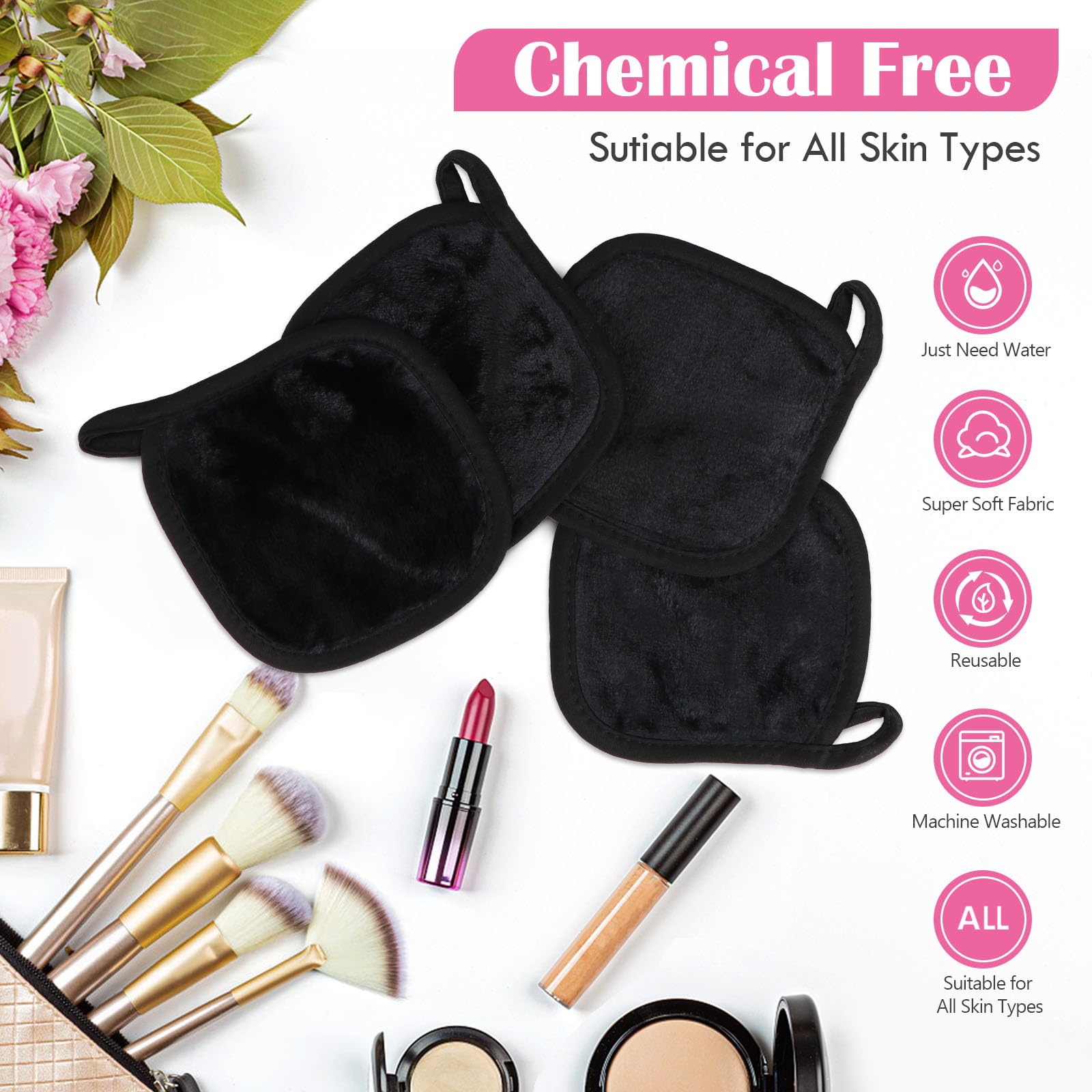 Orighty Makeup Remover Cloths 12 Pack, Makeup Removal Face Cleansing Cloth, Reusable Make-up Remover Pads Remove Instantly Dirt with Just Water, 5 x 5 in (Black) 4