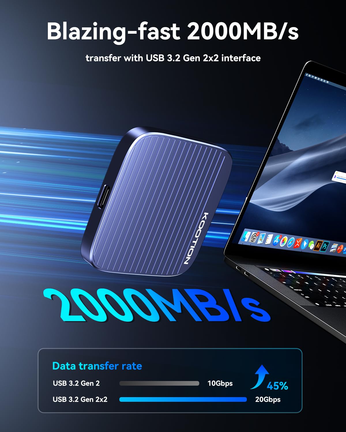 KOOTION Magnetic External SSD 1TB, Up to 2000MB/s for 4K 120FPS ProRes Video Recording, USB C 3.2 Gen 2x2 External Solid State Drive, Compatible with iPhone 17 5