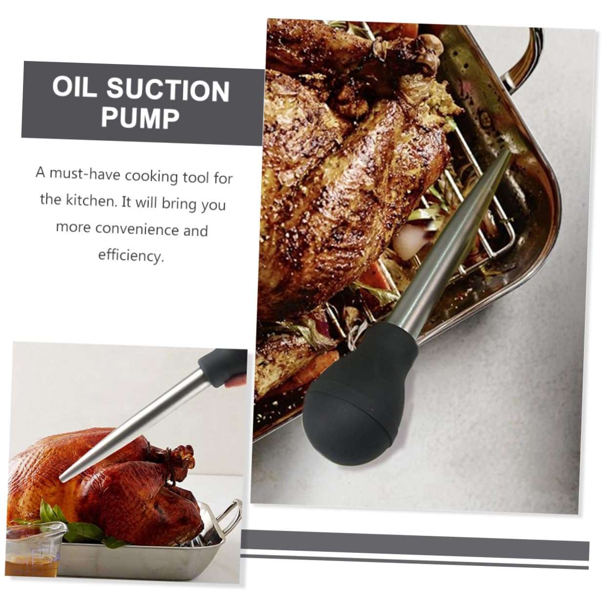 VINTORKY Innovative Kitchen Gadget Turkey Injector Marinade Injector for Meat Oil Suction Pump Easy to Use 4