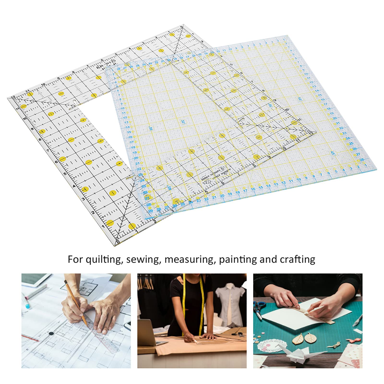 NSXAYIWE 2Pcs Quilting Ruler Square Acrylic DIY Cloth Patch Work for Measuring Sewing Embroidery Supplies 3