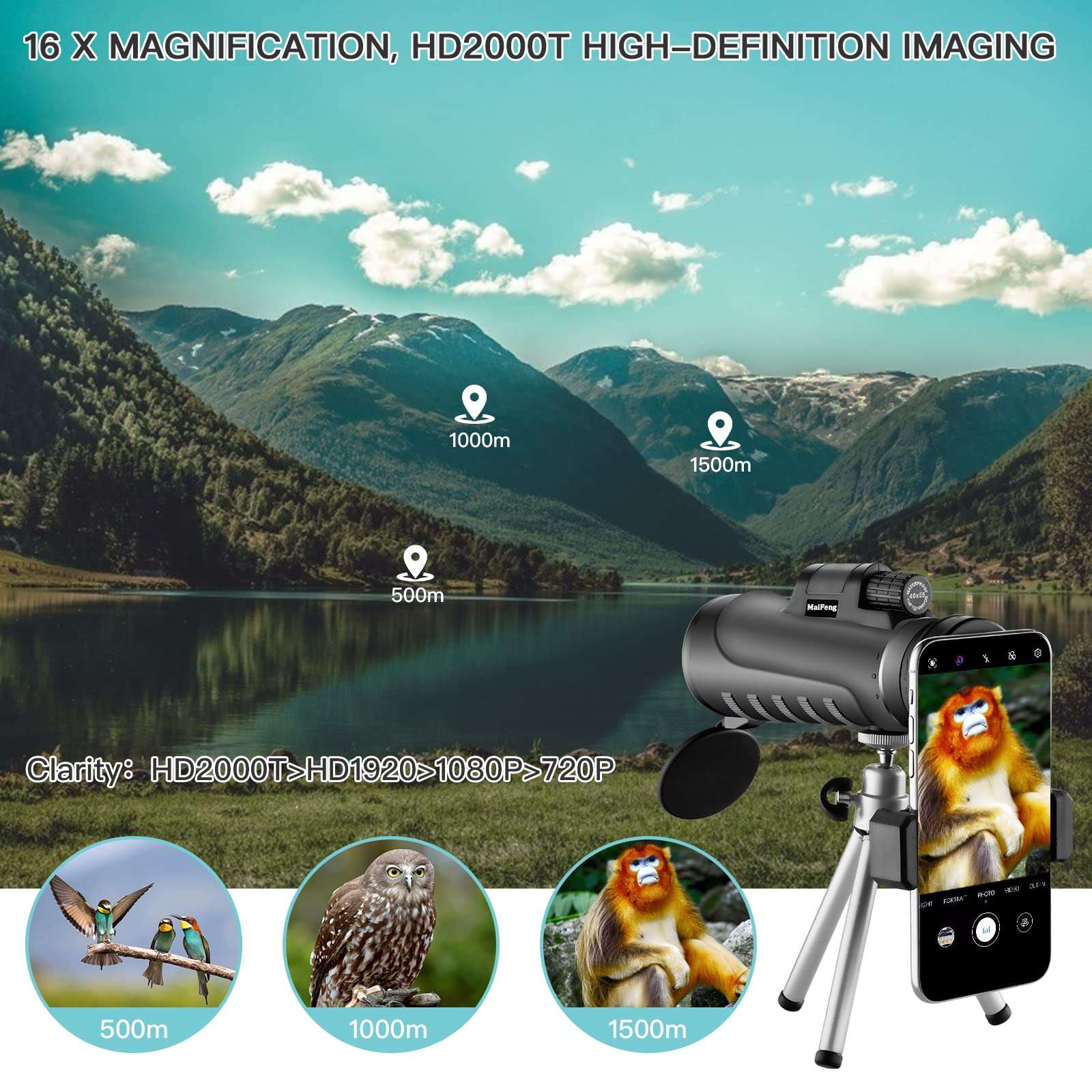 Monocular Telescope, 44x50 High Powered Monoculars for Adults Kids, Monocular Telescope for Smartphone, Monocular for Bird Watching Hunting Hiking Concert Travelling 5