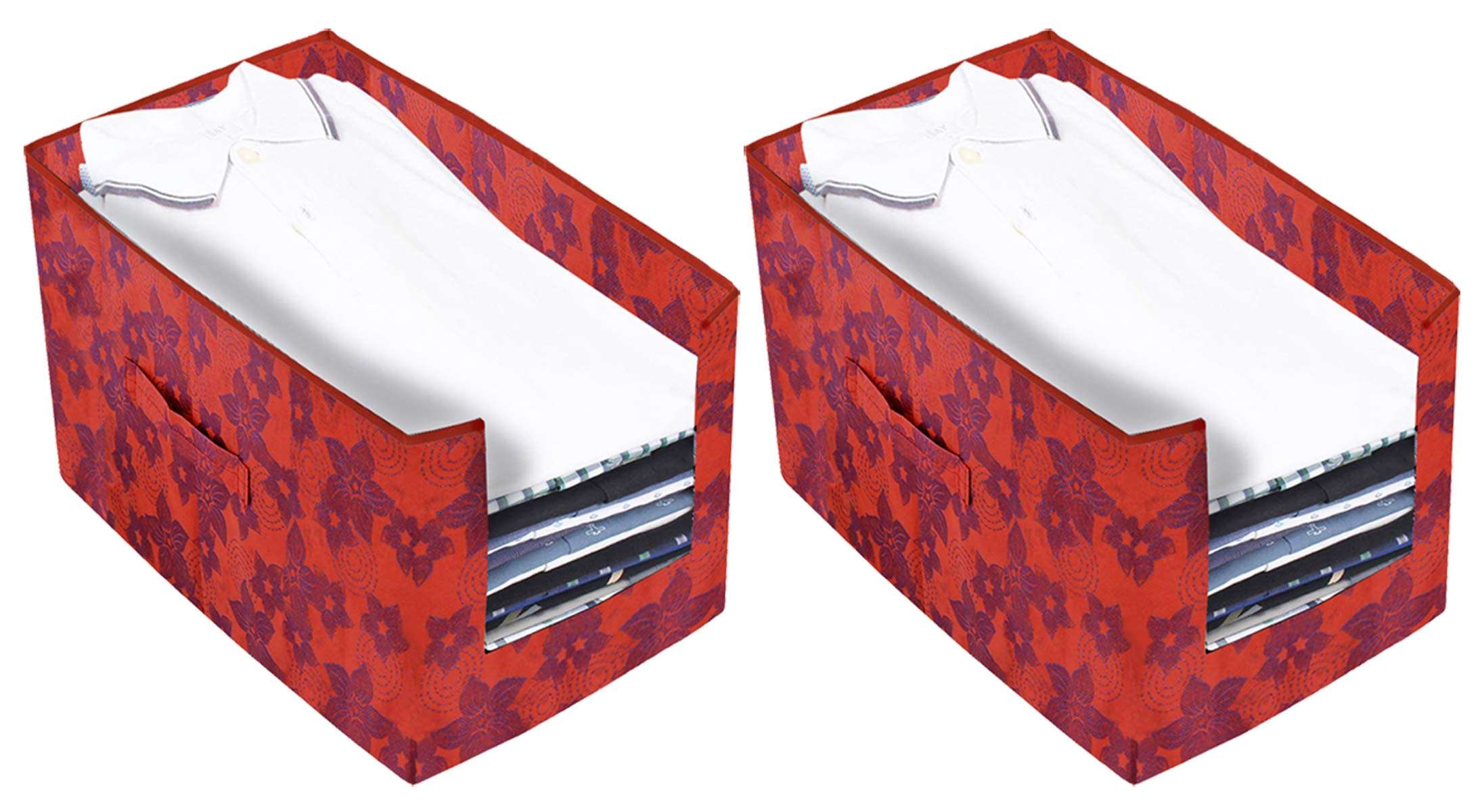 Kuber Industries Metallic Printed 2 Piece Non Woven Shirt Stacker Wardrobe Organizer Set, (Red) - CTKTC034882 6