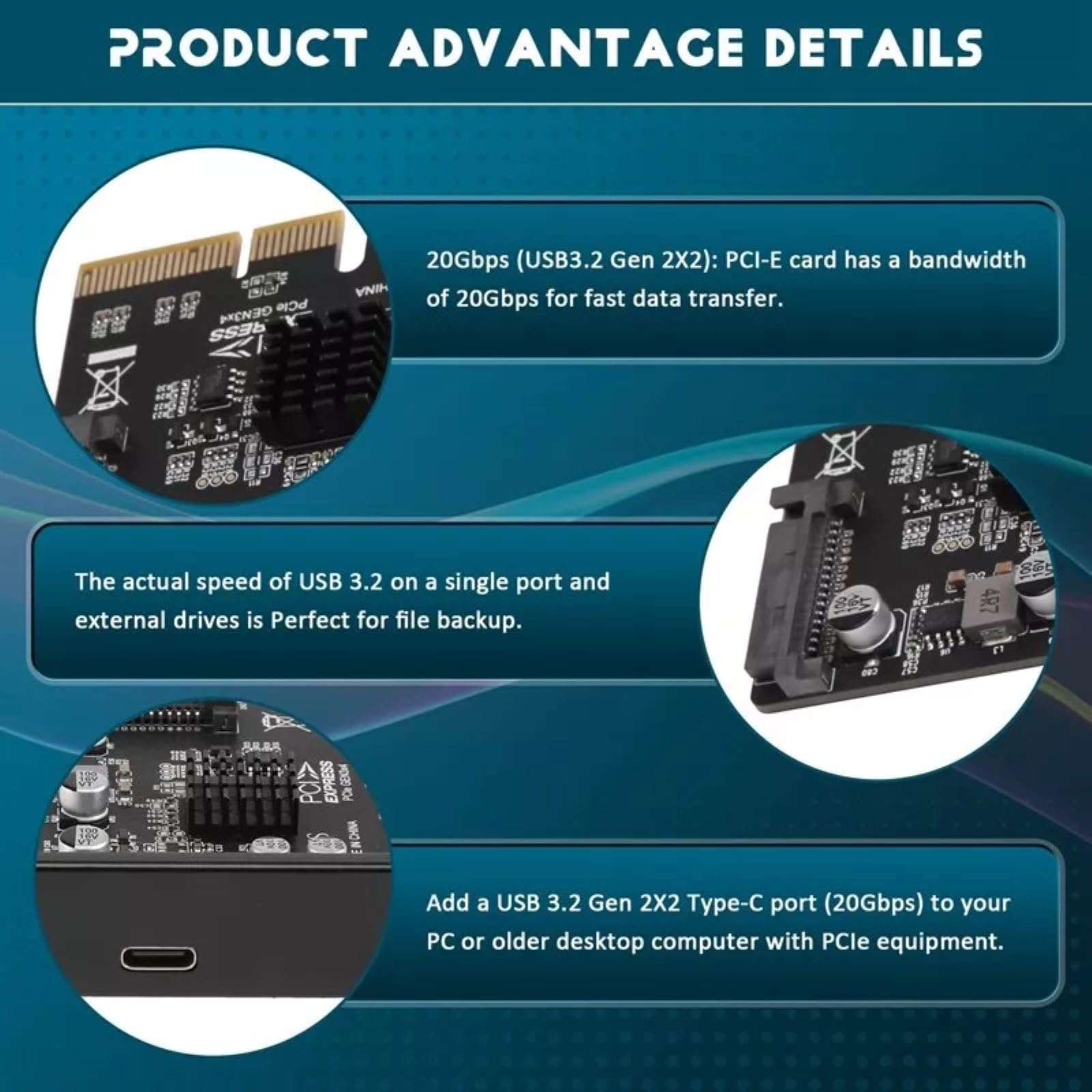 1-Port USB 3.2 Gen 2x2 (20Gbps) PCIe Card USB Type-C PCIe Adapter Card Expansion Card 5