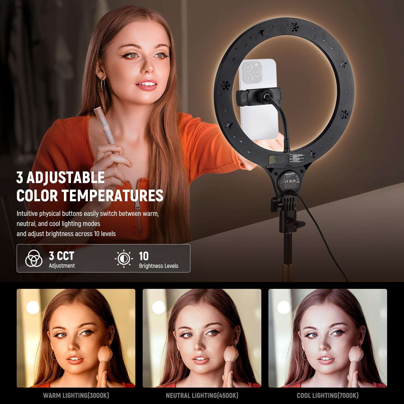 NEEWER Entry Level Version 10.5" Desk Ring Light with Stand/Phone Holder Compatible with iPhone/Remote, 10W CRI85+ LED Lighting for Streaming Recording Makeup Selfie Laptop Video Conference, N22 4