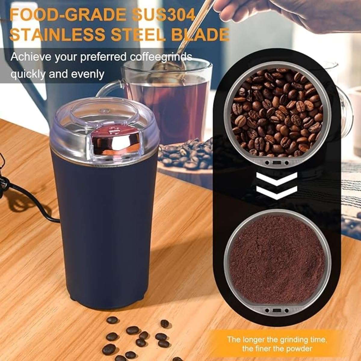 Electric Coffee Grinder,4 Blade Stainless Steel Mini Mixer Grinder for Home,Easy On/Off One-Touch Push Button Coffee Grinder Spices, Masala, Herbs, Nuts & Grains Multifunctional Use Mixer 4