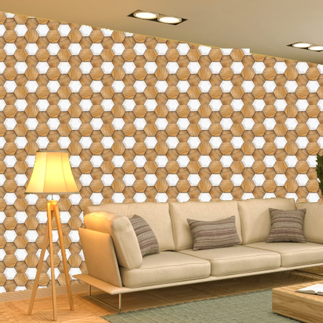 WallDaddy Wallpaper for Walls | Self Adhesive (WoodenHexagon) Wall Paper for Wall Decor Pack of 1 Roll (300x40) cm Wall Stickers for Bedroom and Home Decoration 4