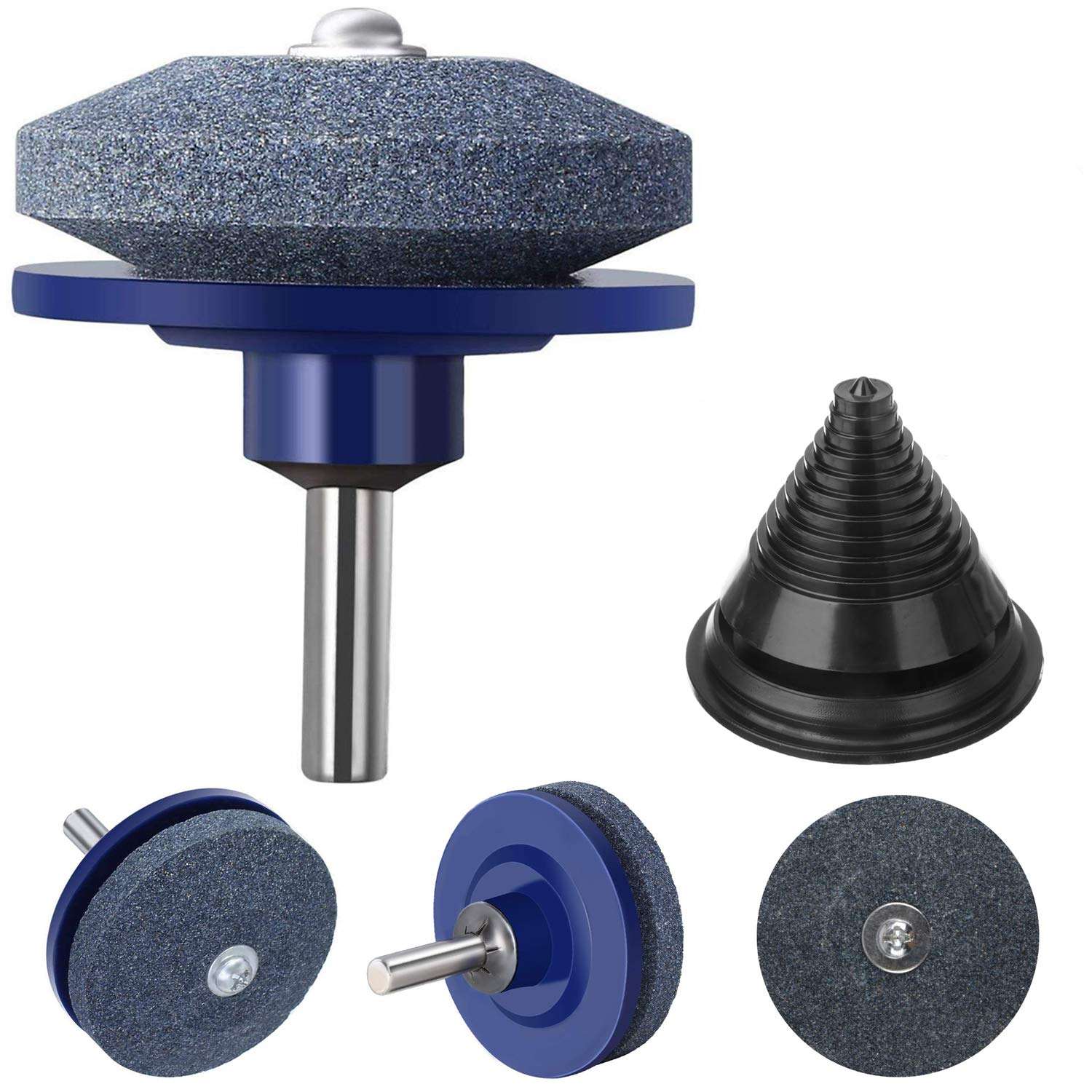4 PCS Lawn Mower Blade Sharpener Universal Multi-Sharp Rotary Lawnmower Sharpen for Power Drill Hand Drill and Lawn Mower Blade Balancer 1