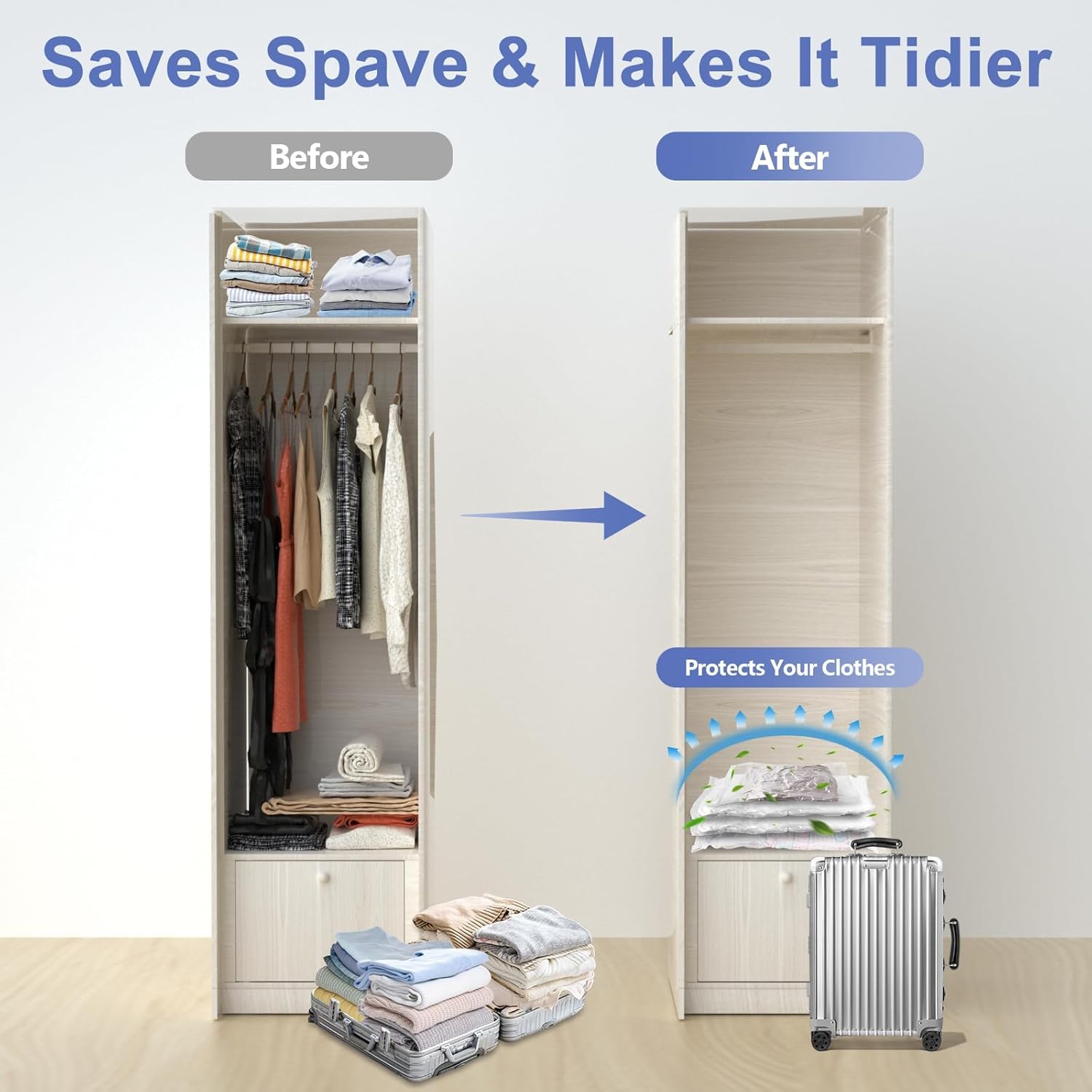 SELLWIZE Vacuum Storage Bags with Electric Pump, 5 Pack Small, Space Saver Bags with Triple-sealed Valve Airtight,Reusable Space Saver Compression Storage Bags For Packing 6