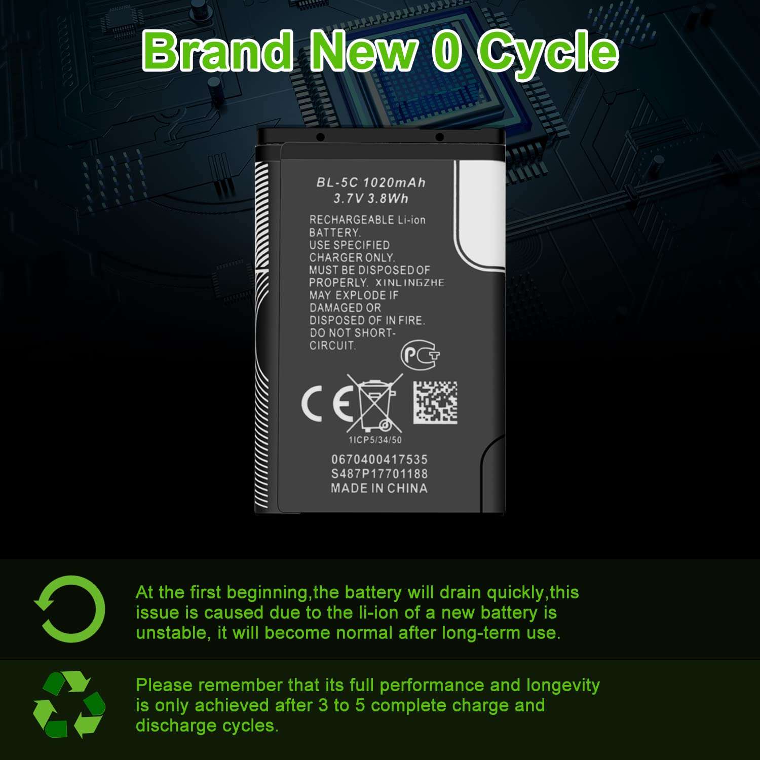 WUHAO 2 Pack BL-5C Rechargeable Battery 1020mAh for Nokia Household Radio with Current Protection Replacement Battery 3.7V 6