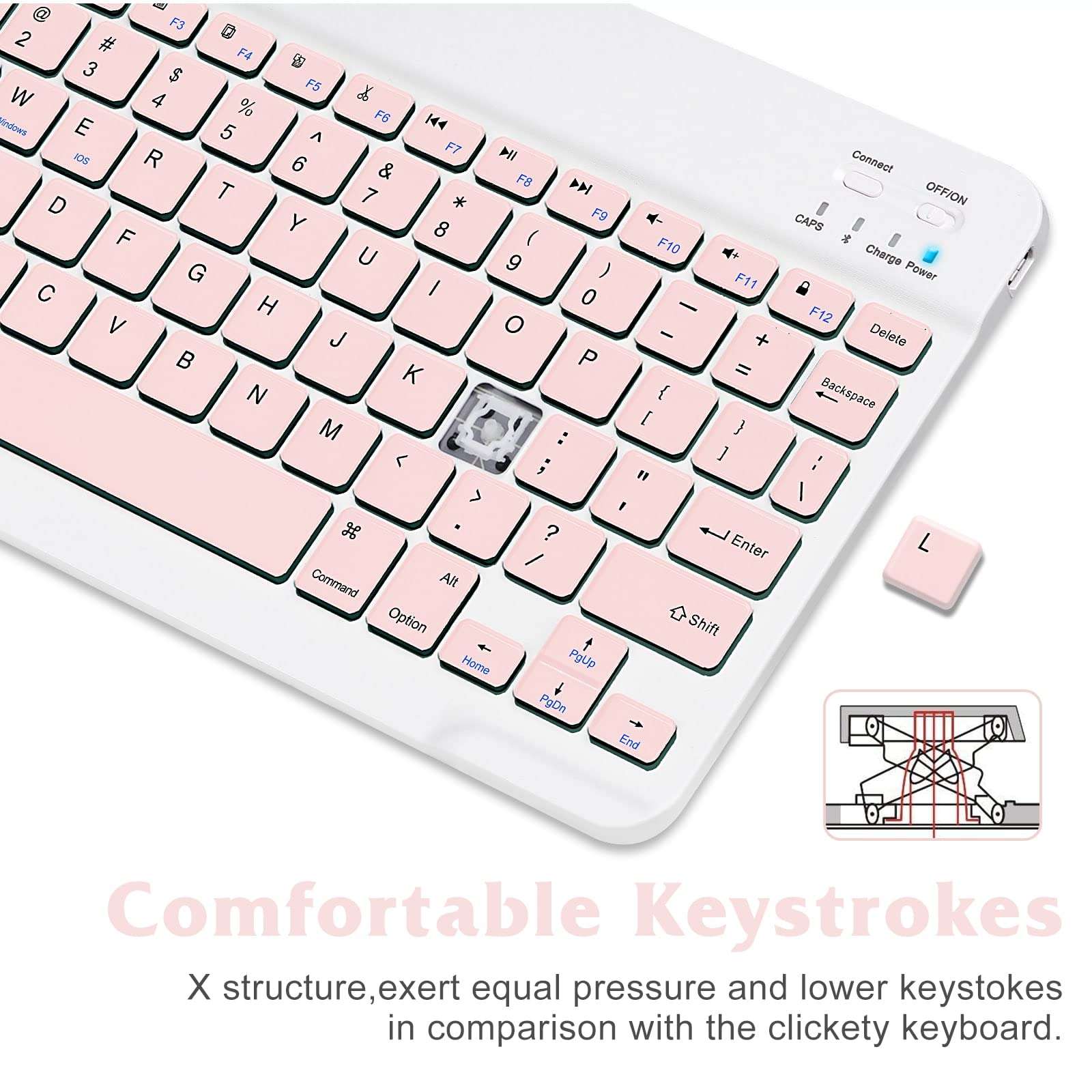 Rechargeable Bluetooth Keyboard and Mouse Combo Ultra Slim Full-Size Keyboard and Ergonomic Mouse for Ulefone Note 10 and All Bluetooth Enabled Mac/Tablet/iPad/PC/Laptop - Flamingo Pink 3